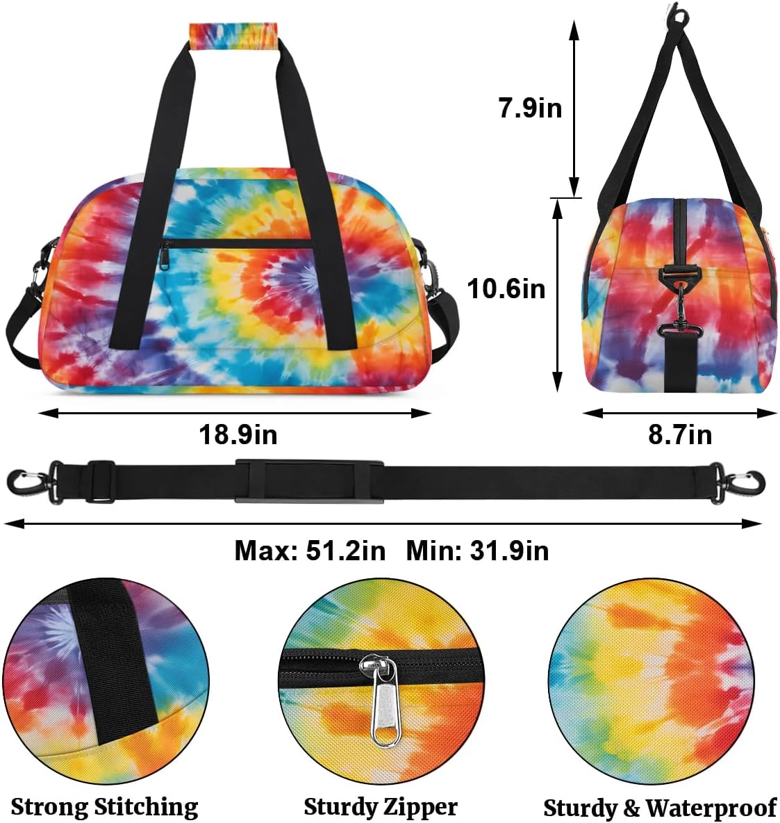 Sports Duffle Bags Travel Duffle Bag Gym Bag Abstract Tie Dye Weekender Travel Bag Waterproof Overnight Bag Carry On Travel Tote Bag Dance Bags