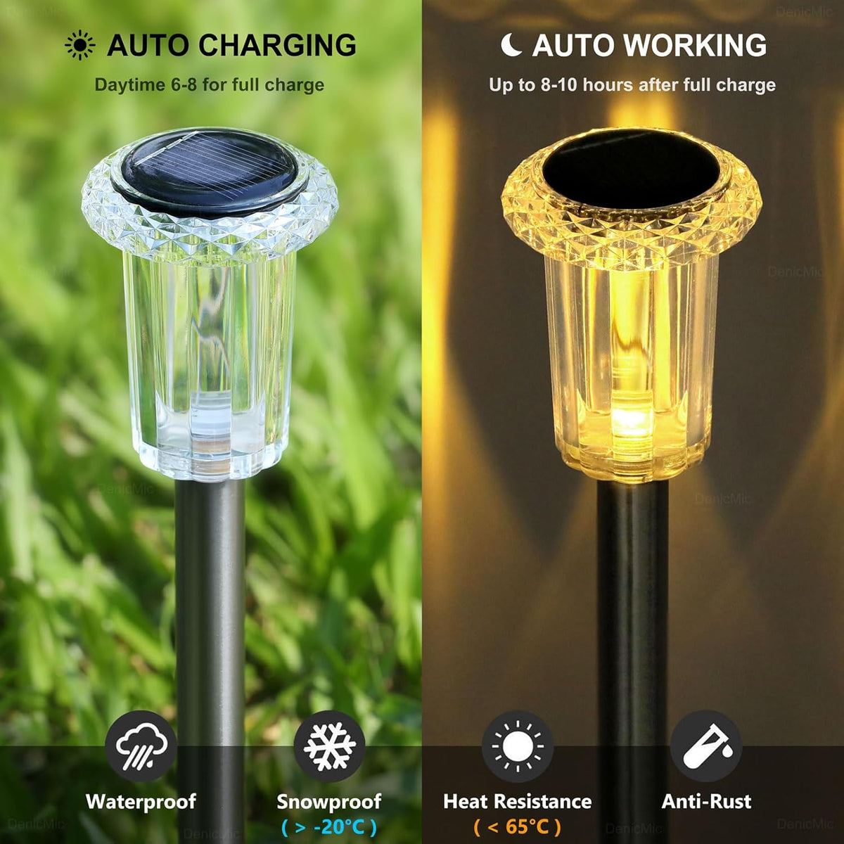 Solar Lights Outdoor 10 Pack Solar Pathway Lights Outdoor LED Waterproof Stainless Steel Driveway Lighting for Outdise, Yard, Walkway, Sidewalk, Garden, Lawn (Warm White)