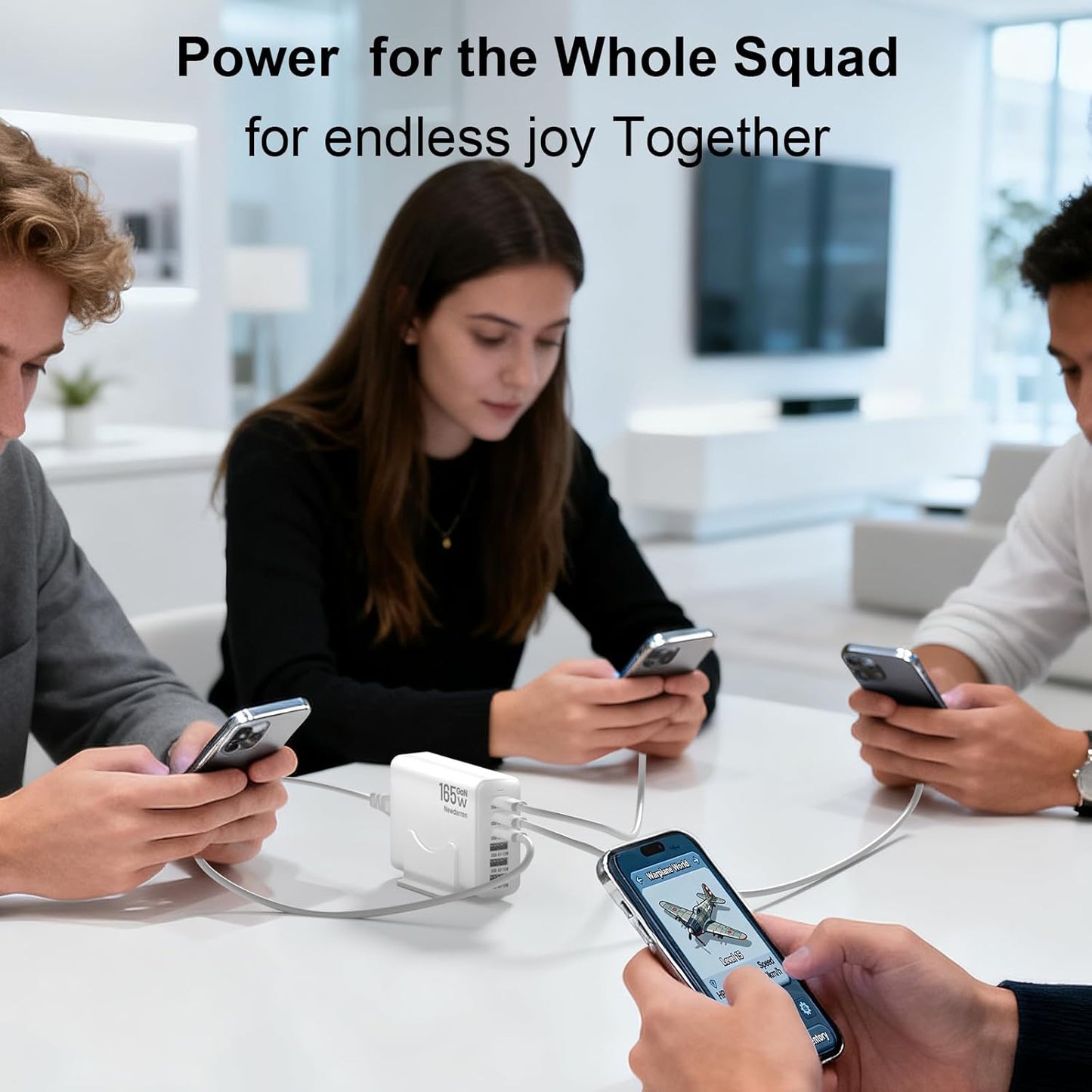 165W GaN USB C Charging Station, 6-Port Desktop Charger with PD 40W USB-C Fast Charging, Multiport Charging Hub for MacBook, iPhone 17/16/15, iPad, Samsung Galaxy, Tablets, Home Office White