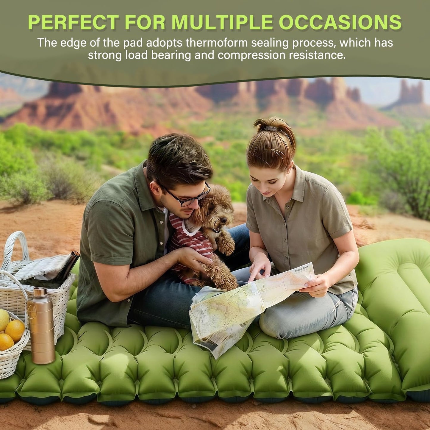 FUN PAC Camping Sleeping Pad, Ultralight Camping Mat with Pillow, Built-in Foot Pump Inflatable Sleeping Pads Compact for Camping Backpacking Hiking Traveling Tent,Single,Green