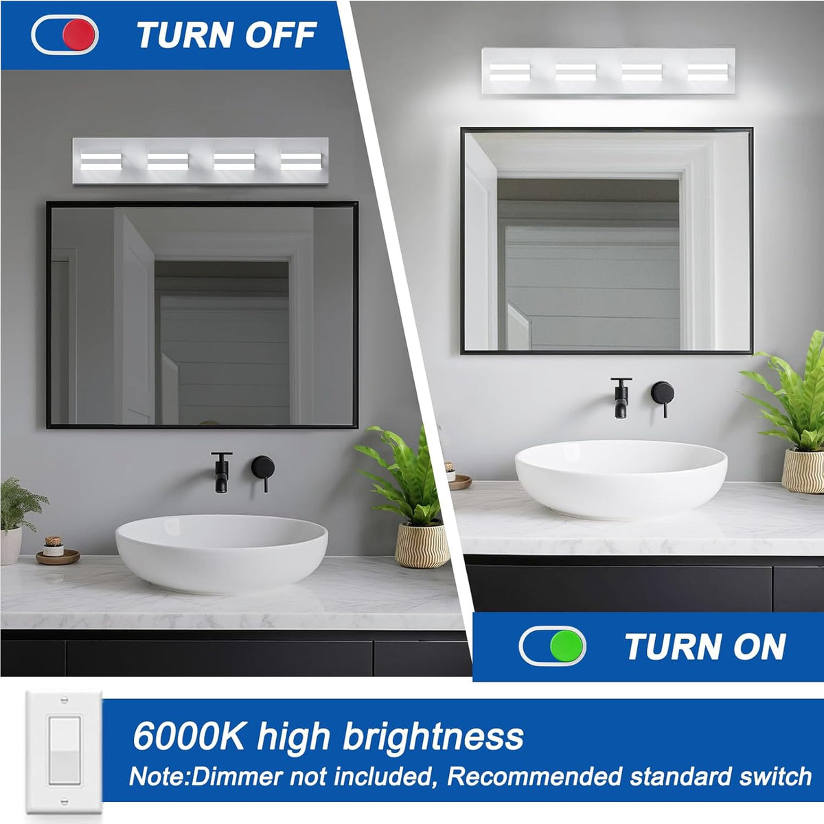 IZORRO LED Modern Bathroom Lights Fixtures(4-Light,Dimmable,360°Rotate),Matte White Acrylic Wall Lighting,Vanity Lights for Bathroom Over Mirror - 6000k 24In （No Assembly Required）