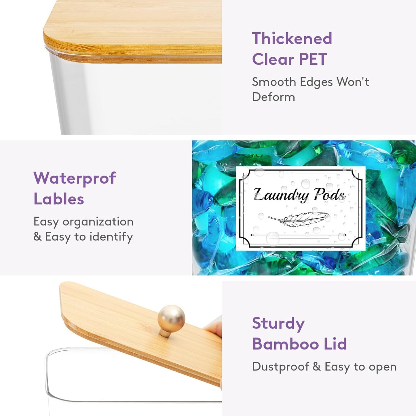 Lifewit Laundry Pods Container with Lid, Dryer Sheet Holder, Room Organization Storage for Coffee Pods Kcup Washing Powder, Scent Booster Beads, 2600 +2000ml/0.53+0.7gal，Natural,4 Pcs