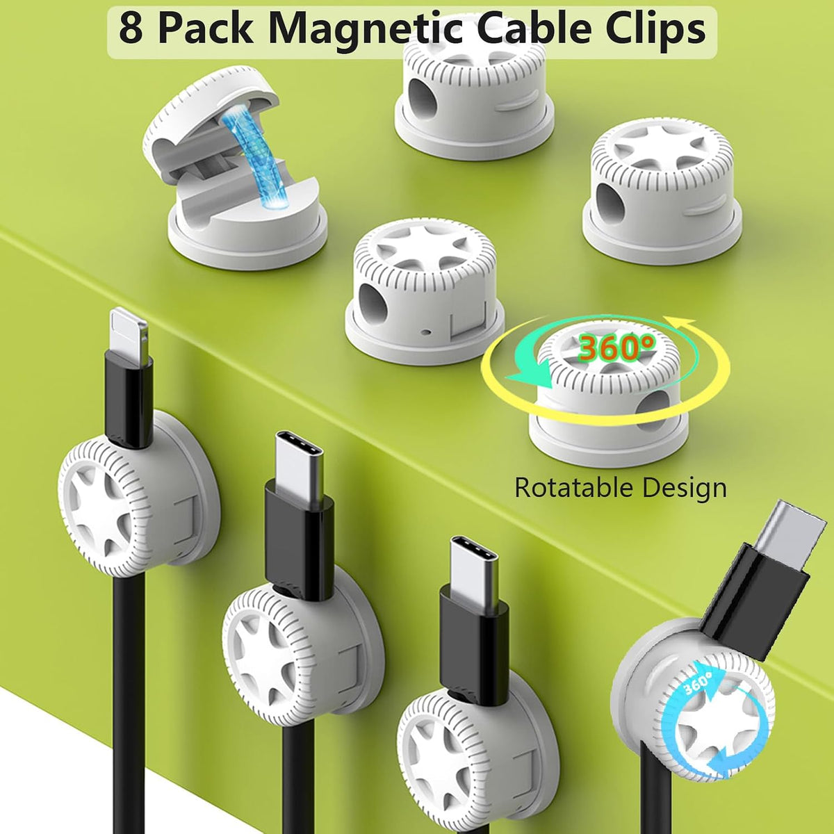 ELII 328Pcs White Cable Management Kit, 8 Magnetic Cable Clips