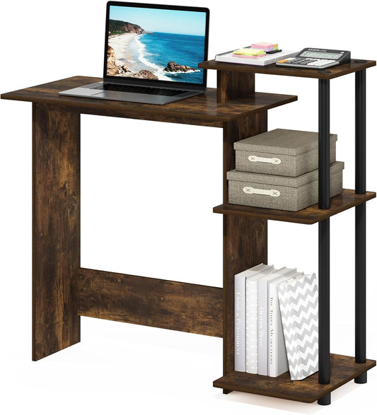 Furinno EFFICIENT Desk, 28.6" Wide Gaming Desk with 3 Open Side Shelves, Laptop Notebook Computer Desk, Office Desk for Home Office, Study Room, Dorm, Bedroom, Amber Pine