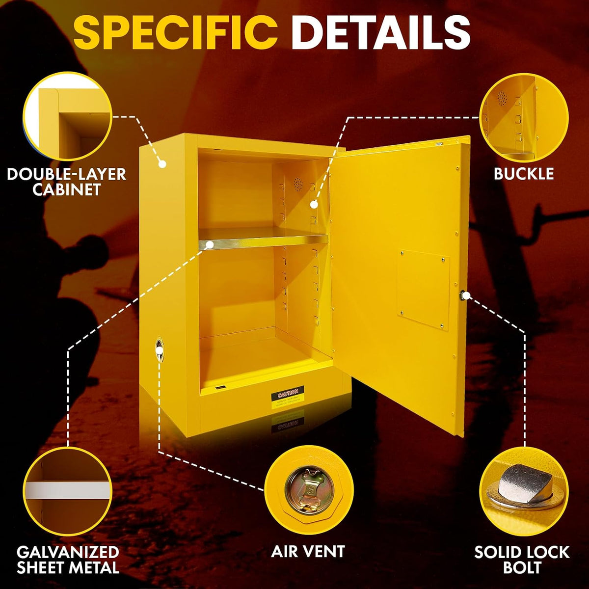 Flammable Storage Cabinet 34"x34"x65", 90 Gallon Chemical Safety Cabinet with Adjustable Shelf, Thickened Galvanized Steel Fireproof Cabinet for Flammable Liquids (25"x20"x20")