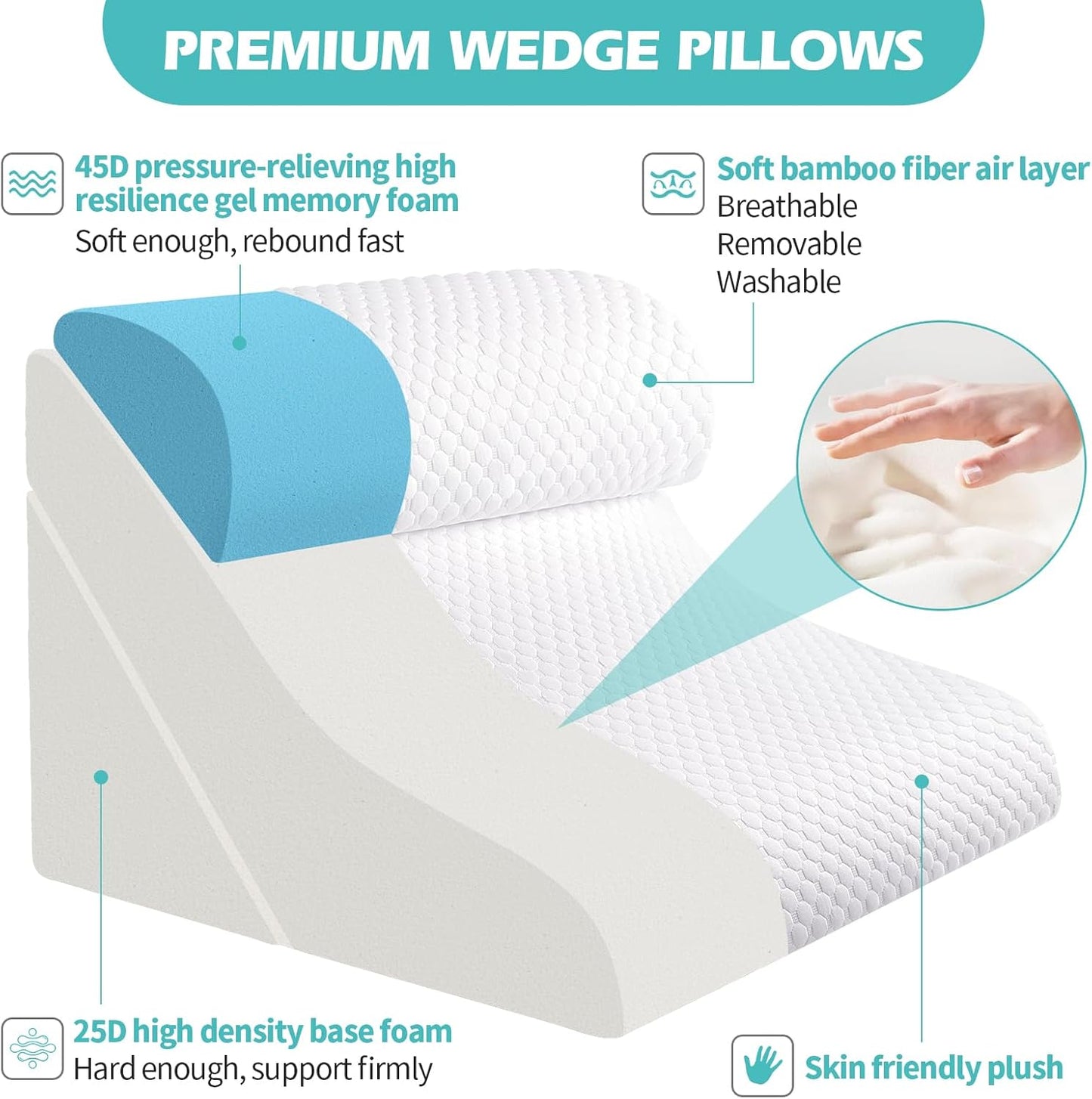 Wedge Pillow for Sleeping, Orthopedic Bed Wedge Pillow Set, 15-in-1 Adjustable Memory Foam Wedge Pillow Post Surgery, 9 &16 & 20 inch Height 3-in-1 Incline Pillows Wedges for Acid Reflux/Snoring