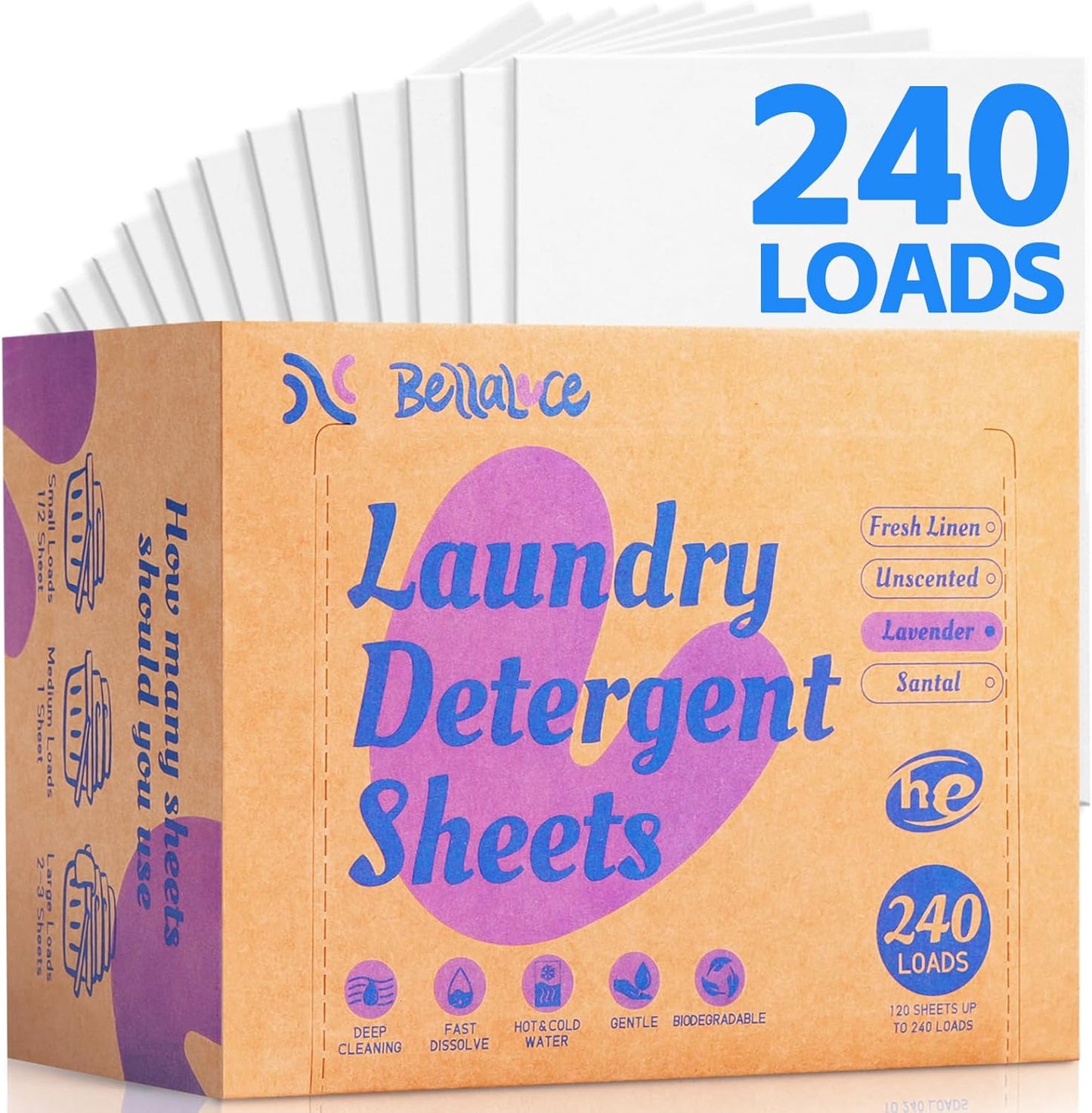 Laundry Detergent Sheets - 240 Loads Girls Lavender Laundry Sheets for Dorm,College,Home, Hotel,Apartment,Camping,Cruise,Road Trip,Beach Vacation,Backpack,Small Space, Family School Travel Essentials