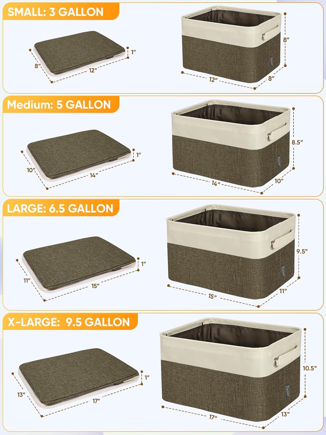 BALEINE 2 Pack Fabric Closet Storage Bins for Shelves, Linen Closet Organizers and Storage, Decorative Baskets for Organizing, Shelf, Clothes, Home, Office (Brown, 12"x8"x8")