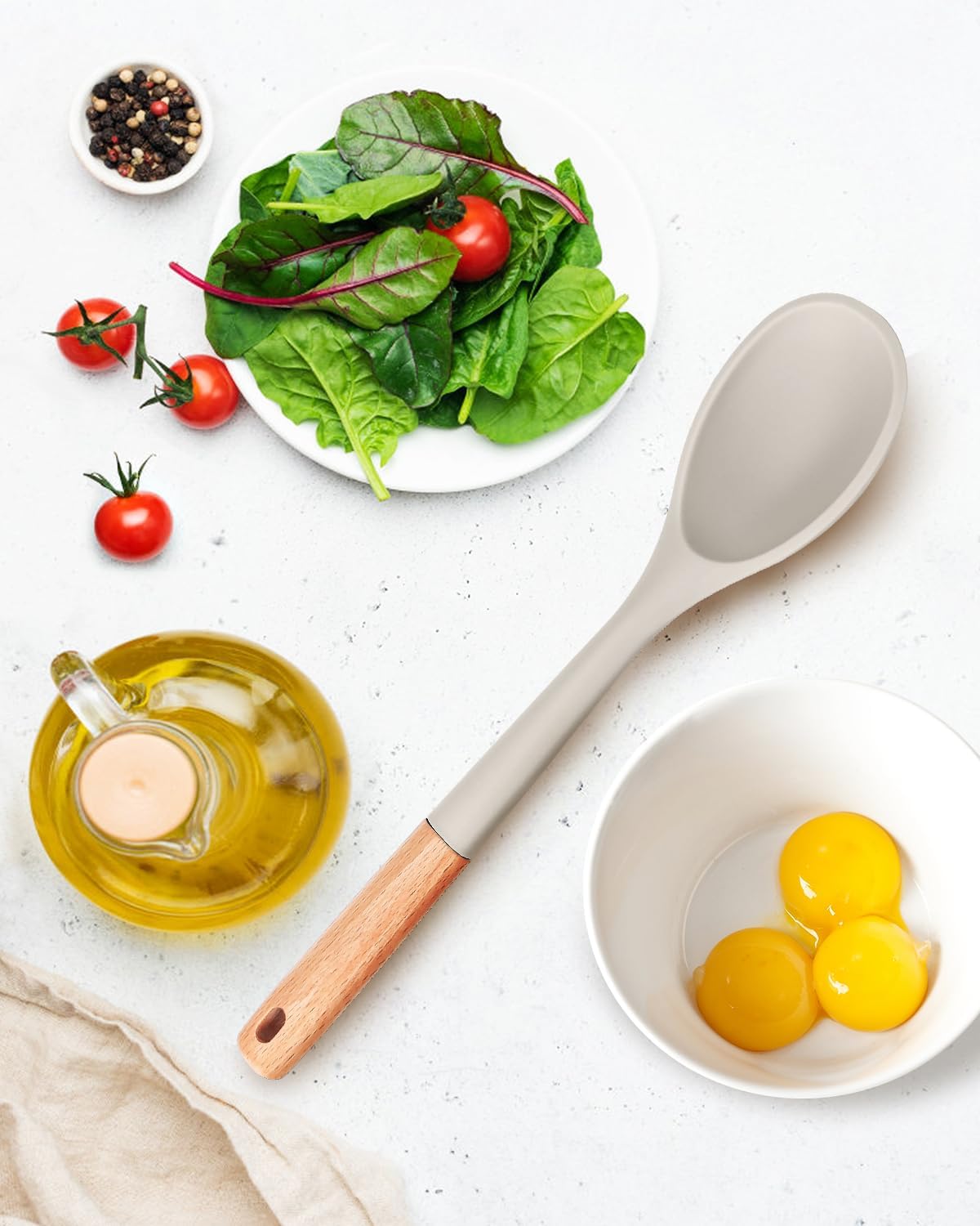 Badiano Large Silicone Cooking Spoons, Nonstick Solid Wooden Handle,13.2in