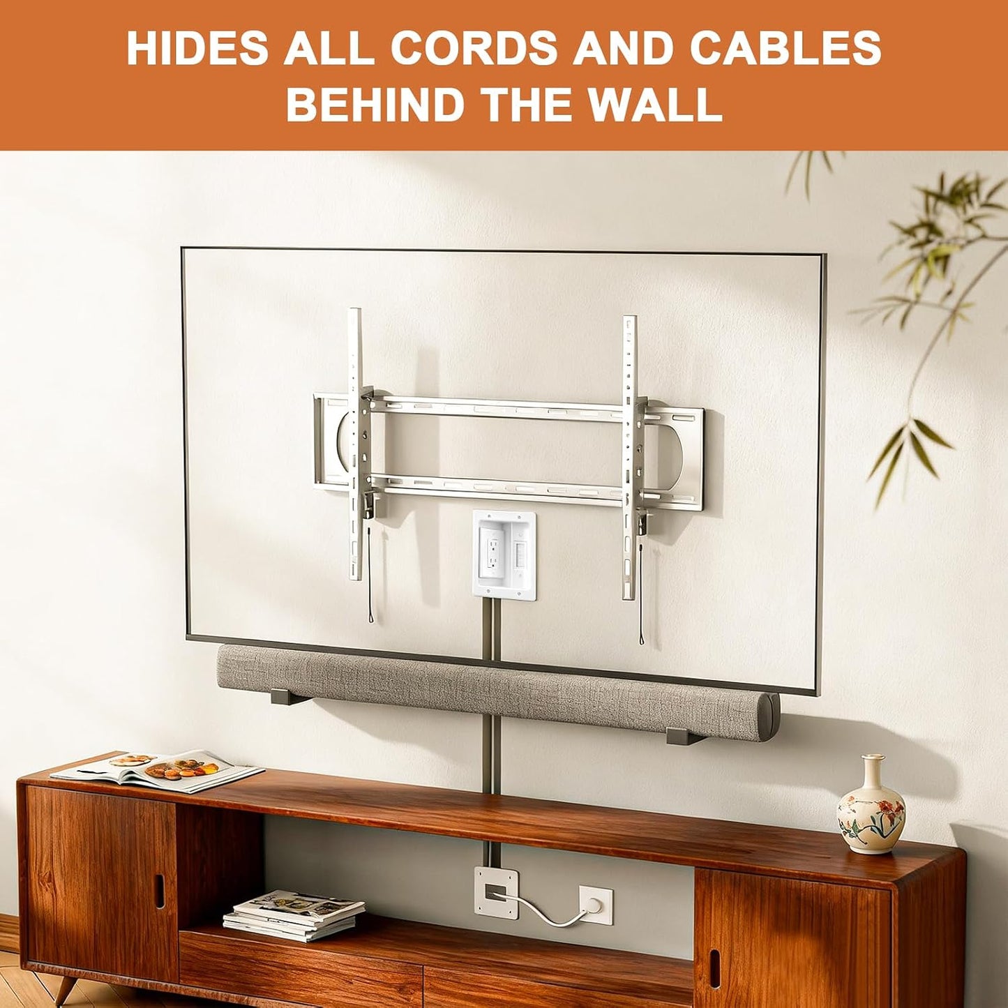 in Wall Cable Management Kit with Recessed Tv Outlet Box-Two-Hole Socket, 9ft Cord,Tv Cable Hider Wall Kit Hider Box Fits All Plugs, Easy, Safe Cable Management