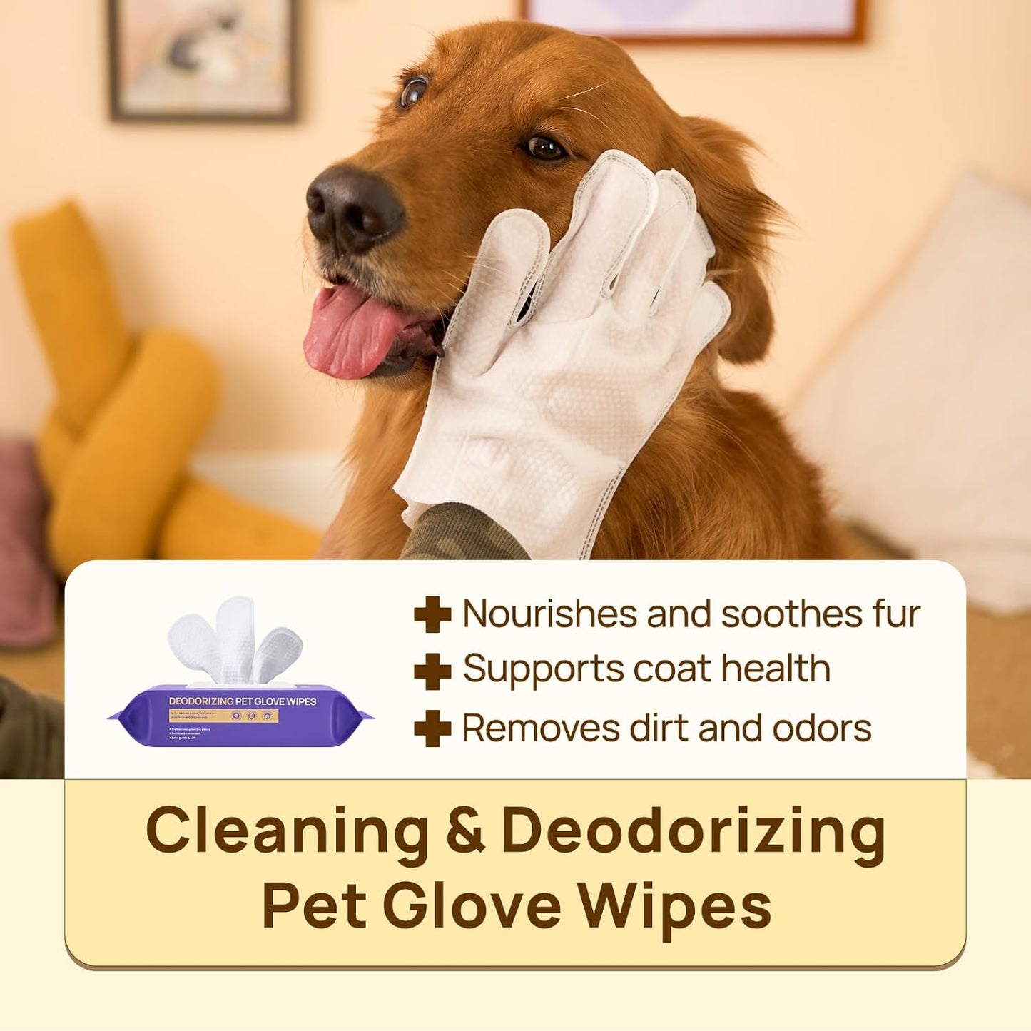 HICC PET Dog Wipes Cleaning Deodorizing Glove Wipes for Dogs, Cats & Horses, Vet Recommended Hypoallergenic Hydrating & Nourishing Pet Wipes for Eyes, Ears, Butt & Paws, No-Rinse, 20pcs Coconut Scent