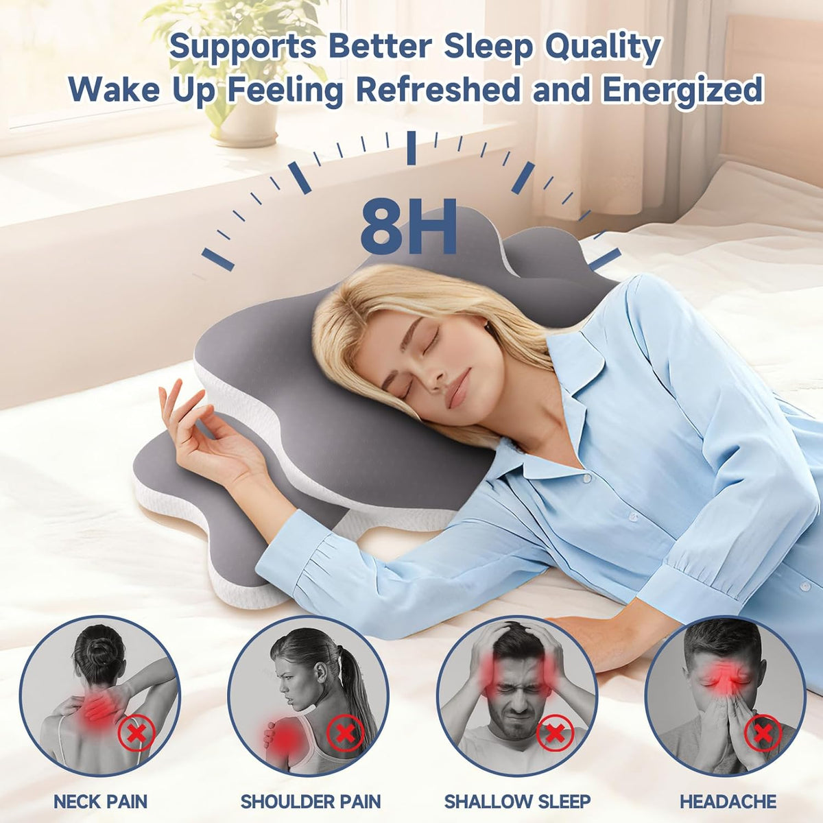 Sleep Apnea Pillow Ergonomic Cervical Neck Pillow for Pain Relief，Support Cooling Contour Memory Foam Pillows for Side Back Stomach Sleepers Orthopedic Pillow with Removable Cover