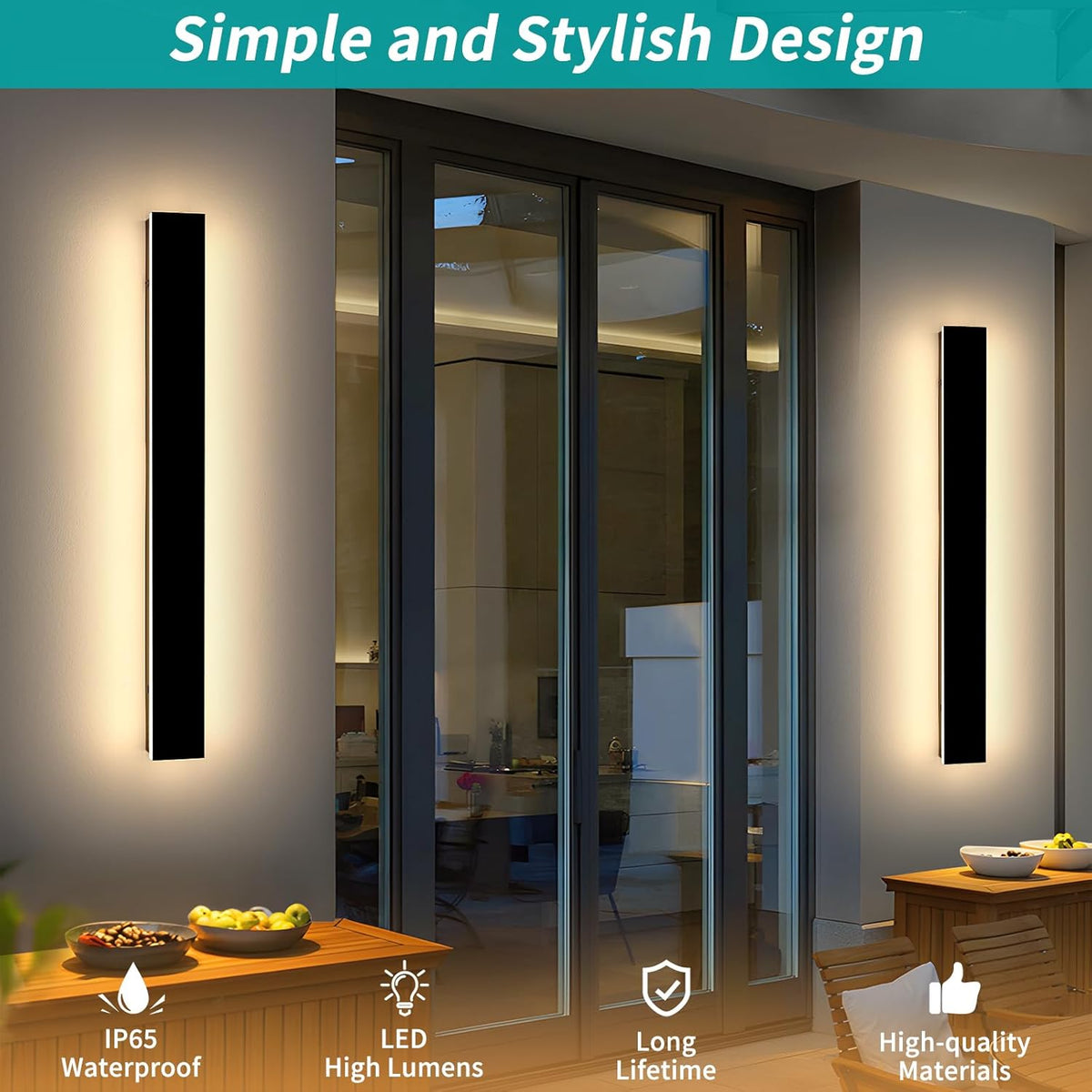 Mikeru 2 Pack 31.4inch Modern Outdoor Wall Sconce, 3000K/4500K/6000K 3 Color Temperature LED Exterior Light Fixtures, Modern Long Porch Lights Wall Sconce for Garage, Doorway, Porch, Patio