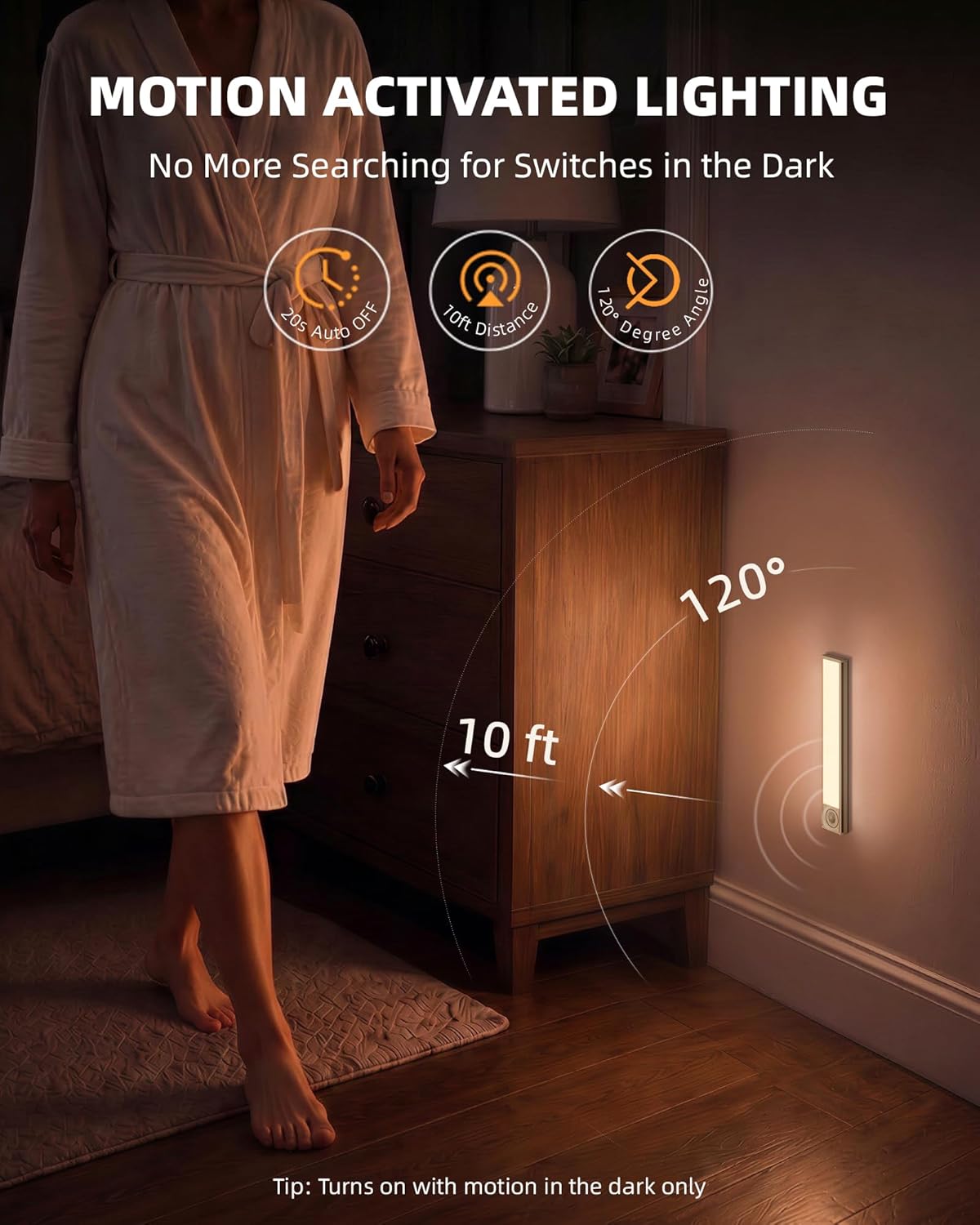 6-Pack Under Cabinet Lighting, 34 LED Rechargeable Battery Motion Sensor Light Indoor, Dimmable & 3 Color Temps, Magnetic Closet Lights, Wireless Under Counter Lights for Kitchen (8inch)