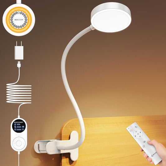 Glocusent 72 LED Clip on Reading Light with Remote, Amber Book Light