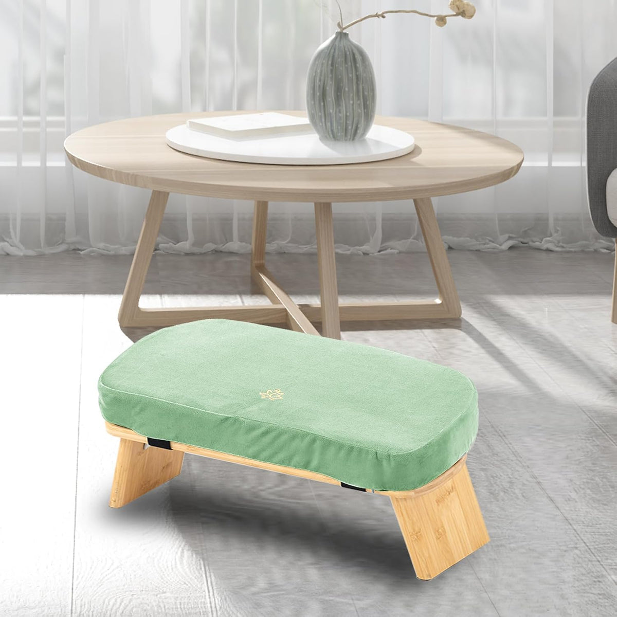 Bamboo Meditation Bench, Foldable Prayer Stool (Green)