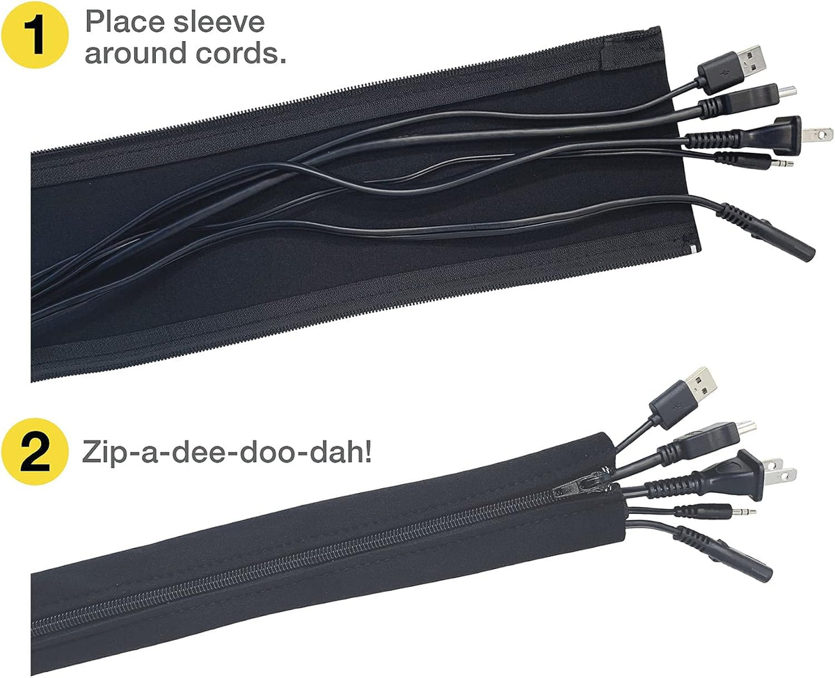 Zipper Cable Sleeve by Wrap-It Storage - 24" x 4" (4-Pack) Black