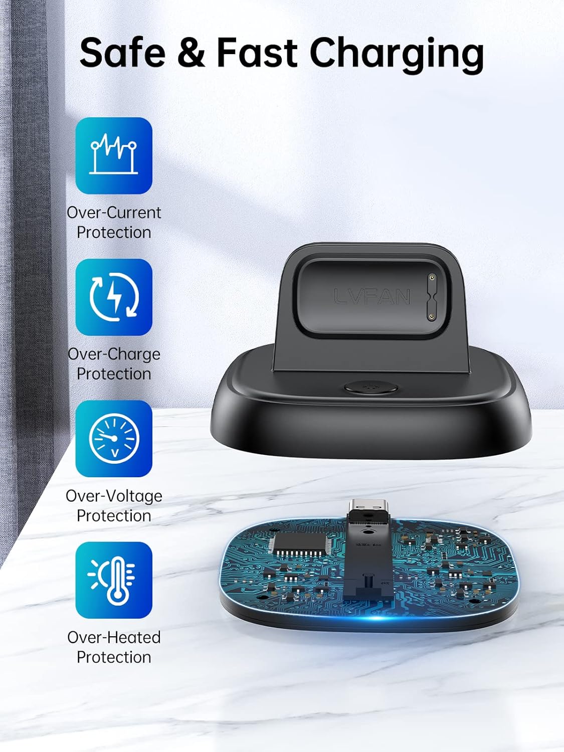 LVFAN for Fitbit Charge 6/Charge 5/Luxe Charger, Charging Cable Replacement Accessories with Reset Button, Smart Watch Fast Charging Station, Magnetic Charger Stand Dock for Fitbit Charge 6/5&Luxe