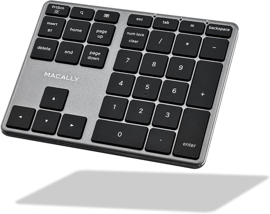 Macally Bluetooth Number Pad for Laptop - Slim Aluminum Design - Rechargeable Wireless Numeric Keypad - 35 Key Numpad Keyboard for Data Entry - for Mac, MacBook Pro/Air, iPad, iPhone, iOS, PC, Android