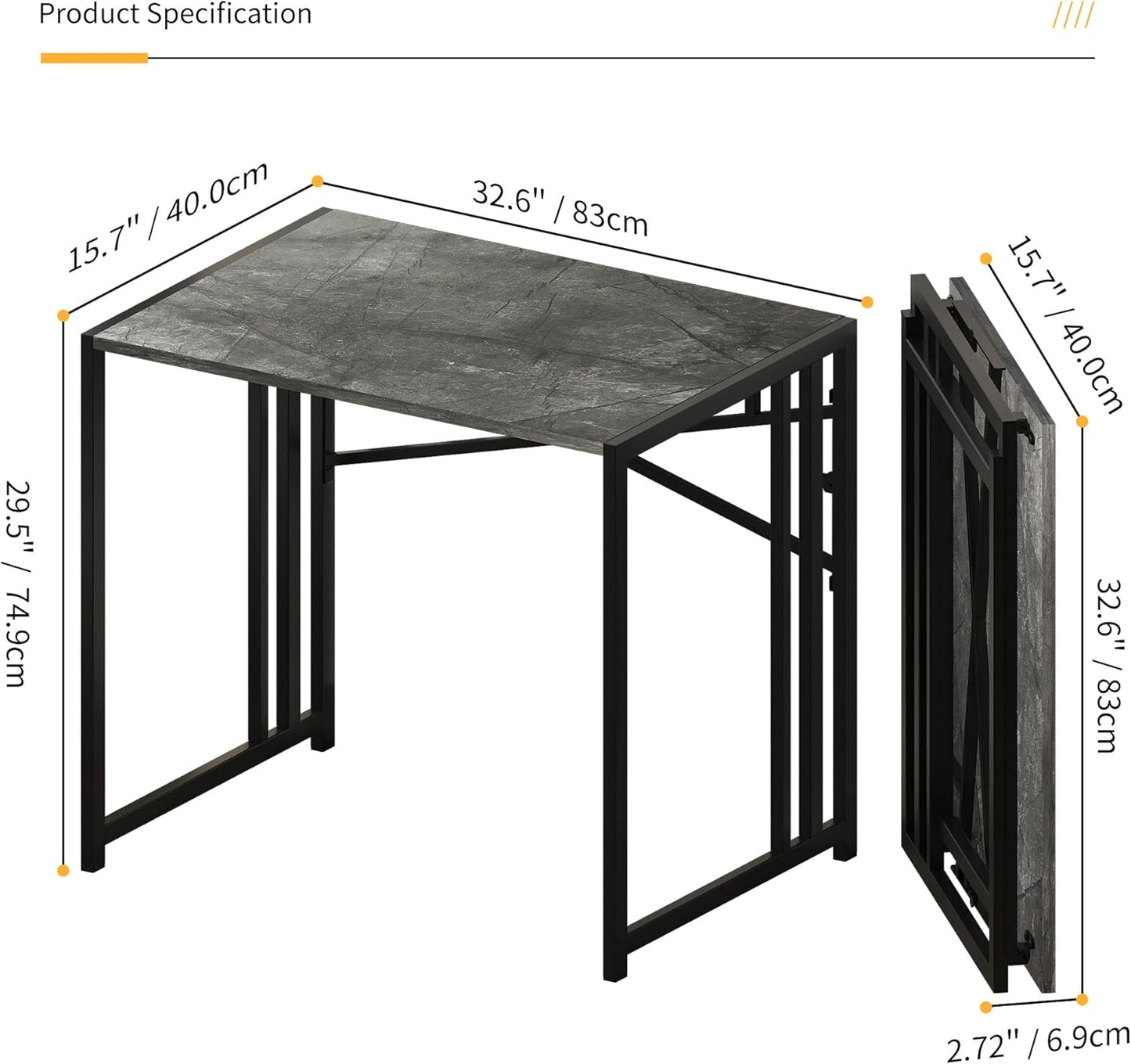 Lutown-Teen Small Folding Computer Desk 32 inch, Writing Gaming Computer Desk for Small Spaces, No Assembly Required Office Desk, Grey