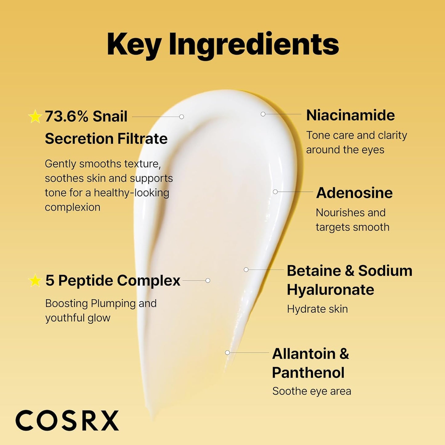 COSRX Snail Mucin Peptide Under Eye Cream, 73.7% Snail Mucin and Niacinamide, Eye Care, Eye Cream Anti Aging, Korean Eye Cream for Dark Circles, Korean Skin Care, 0.84 fl oz
