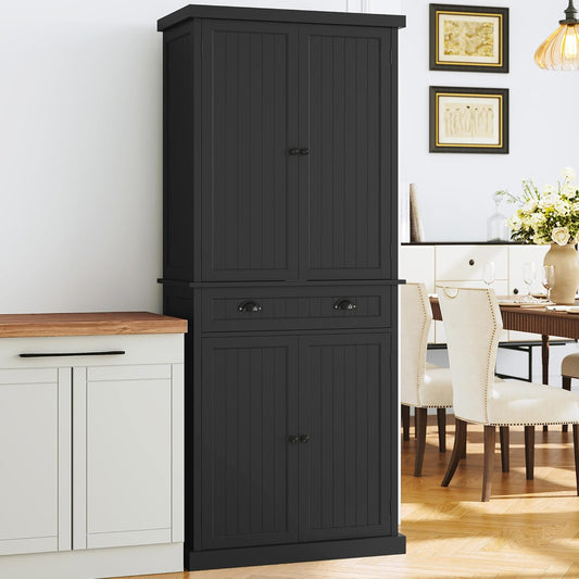 ARTPOWER 72" Tall Kitchen Pantry Storage Cabinet with Drawer and Adjustable Shelves, Pantry Cabinet for Kitchen, Bathroom or Hallway, Black