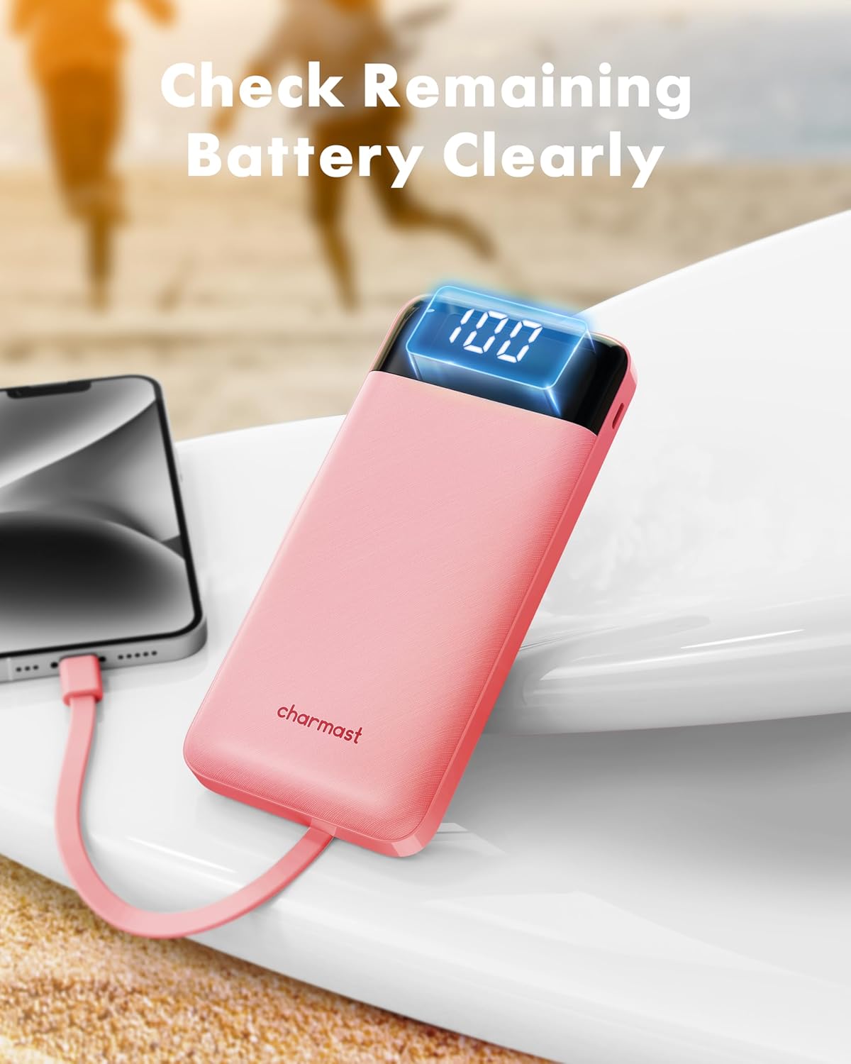 charmast Portable Charger with Reinforced Built-in 4 Cables,10000mAh Power Bank Travel Essentials 6 Outputs 3 Inputs 3A Fast Charging Compatible with iPhone iPad Samsung Google Pixel LG Moto