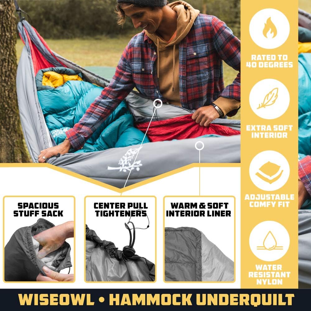 Wise Owl Outfitters Hammock Underquilt – Insulated Camping Quilt for Warm Sleeping – Fits Under Hammocks – Ultralight, Water-Resistant & Packable