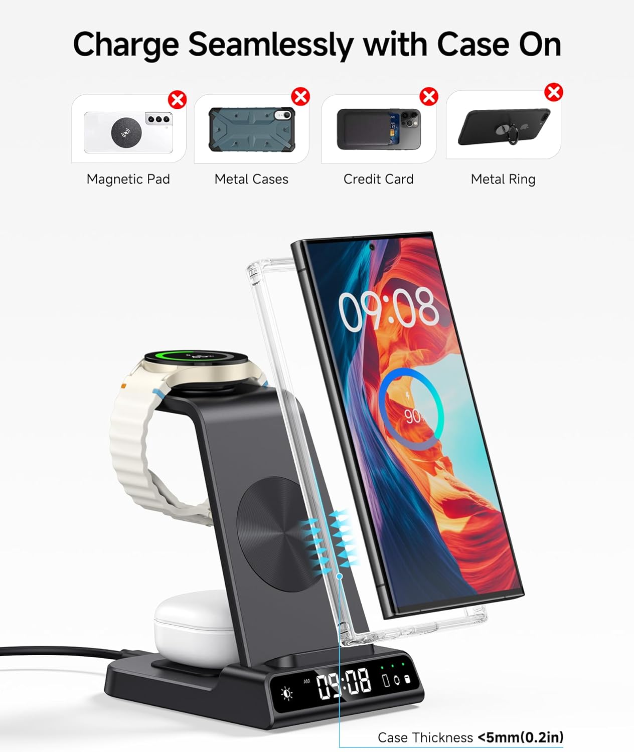 Wireless Charger for Samsung, 3 in 1 Wireless Charging Station for Samsung Galaxy S25 Ultra/S24 Ultra/S23/S22/Note 20/Z Flip 7/Fold 6, Charger for Samsung Galaxy Watch Ultra/8/7/6, Galaxy Buds 3/3 Pro