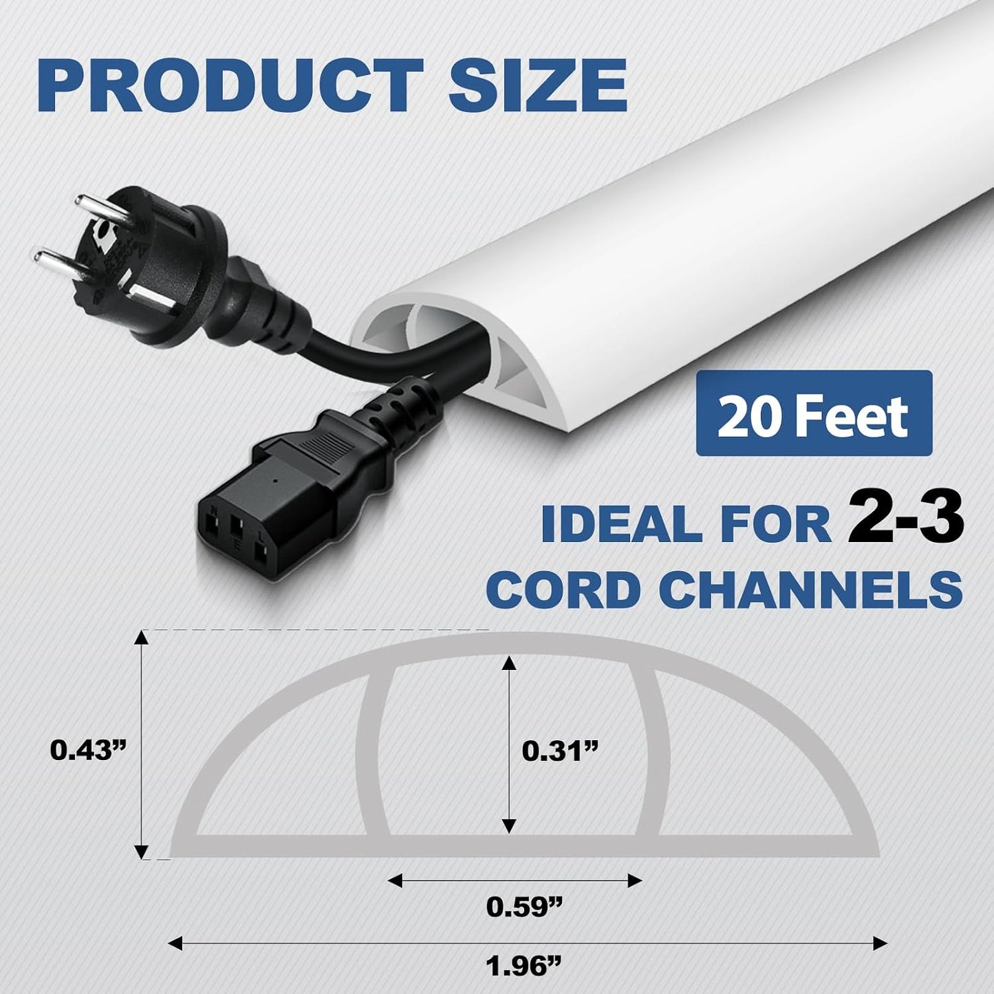 Floor Cord Cover for Wires on Floor Self Adhesive Cord Hider | Floor Cable Cover Floor Wire Covers for Cords Prevent Cable Trips, Cord Cavity W 0.59" x H 0.31", White, 20Ft