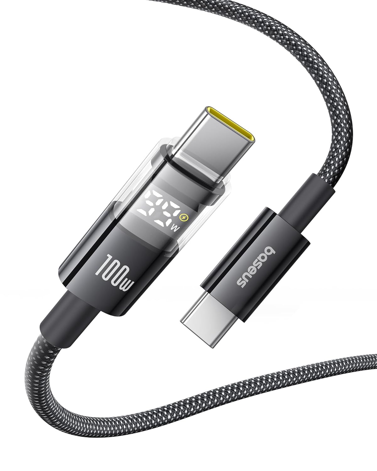Baseus USB C Cable, 100W 5A Fast Charging USB C Charger Cable with LED Display, Zinc Alloy Nylon Braided USB C to USB C Cable for iPhone 16/Pro/Plus/Pro Max, MacBook, iPad Pro, Galaxy S24/S23 (6.6ft)