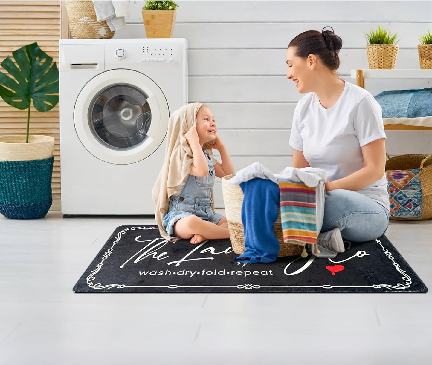 Laundry Room Rug Runner, 20" X 47" Laundry Organization Waterproof Non Slip Mat Text Design Rug Machine Washable Large Bathroom Rugs Stylish Versatile Laundry Room Rugs Decor