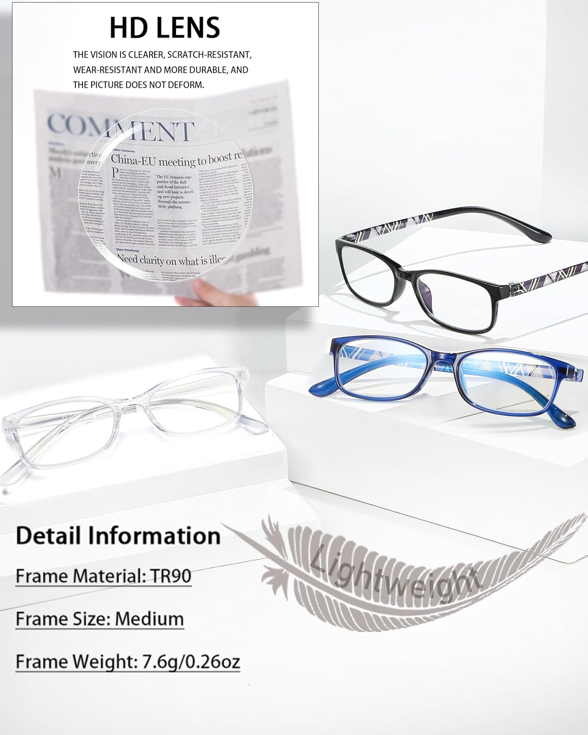 EYEURL Reading Glasses for Men Women Blue Light Blocking Readers 0.75