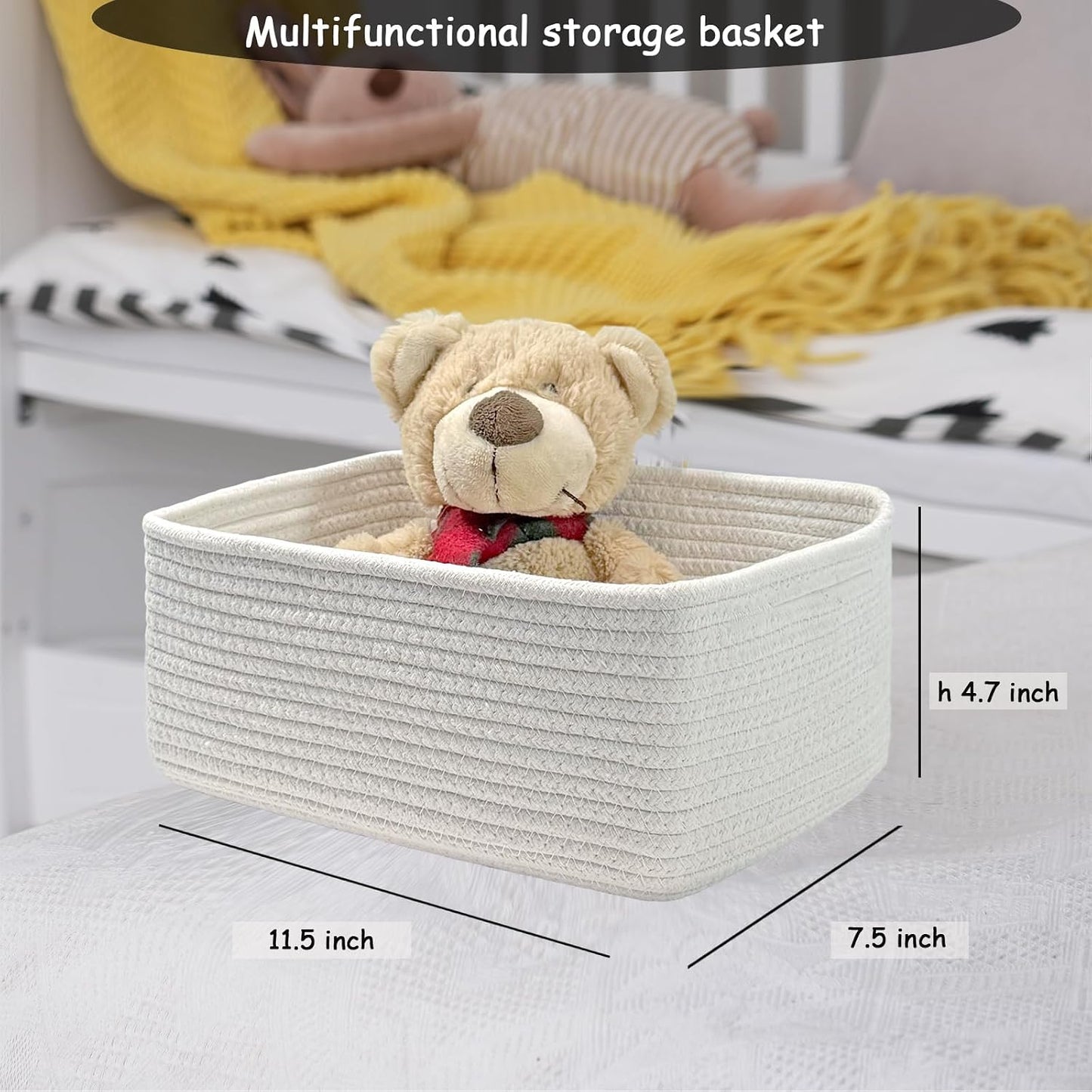 COMFY HOMI 11.5"x7.5"x4.7" Storage Baskets for Organizing | Cotton Rope Woven Basket | Toy Storage Bin Box | Basket for Shelves, Closet Organizer Bin, Decorative Closet Shelf, 3 Pack,