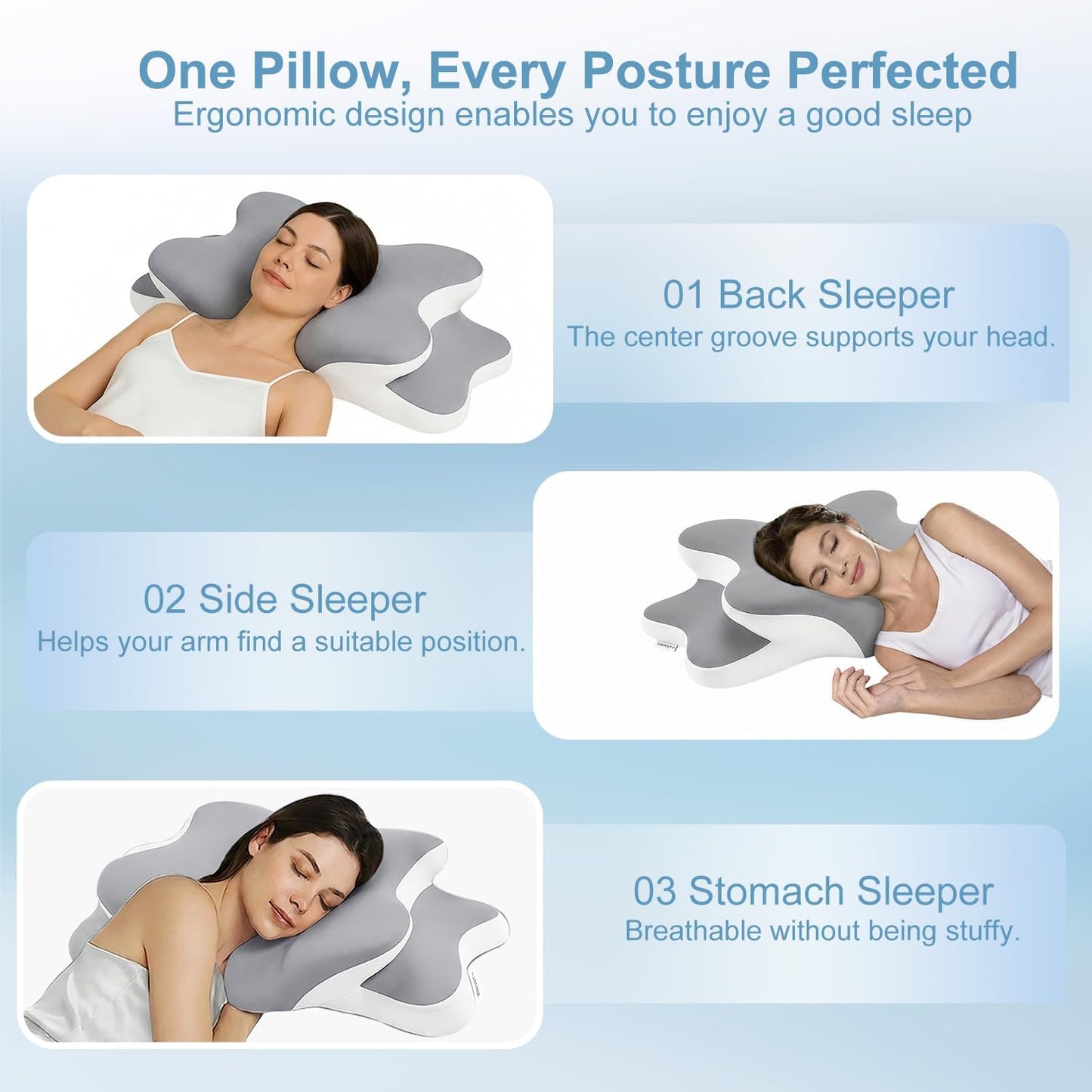 Dreams Relief Pillow,Sleep Apnea Pillow w/Neck & Snoring Relief,Orthopedic & Ergonomic Contour Cervical Memory Foam Cooling Pillow for Side Sleepers,Medium Firm Support (Gray, Queen Size)