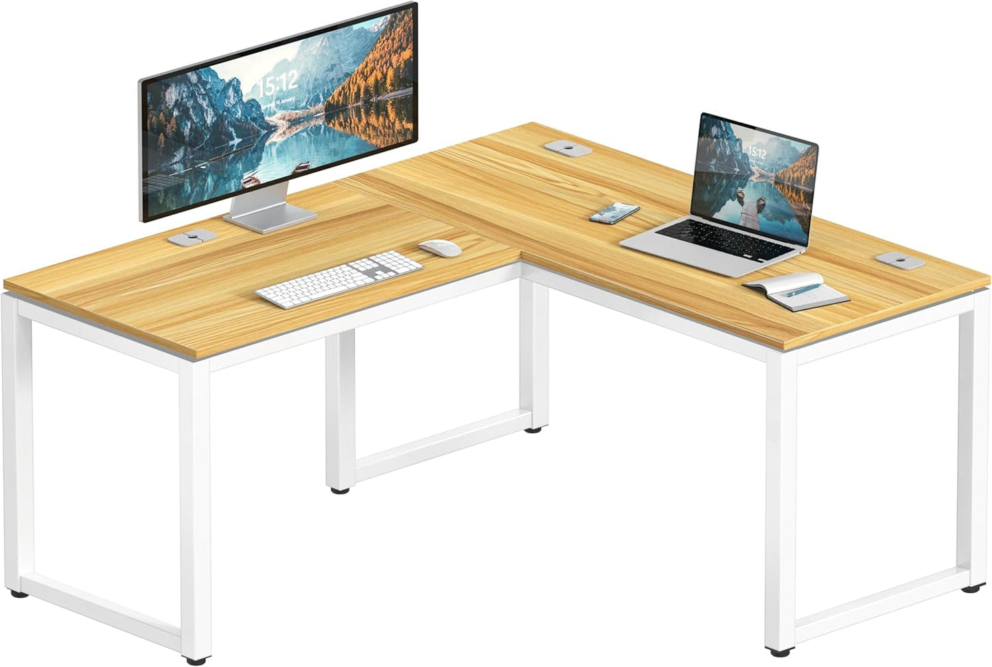 SHW 55 x 60 Inches Commercial-Grade L-Shape Corner Office Computer Desk, Oak