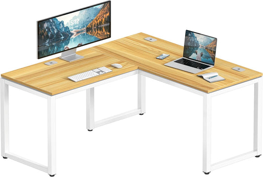 SHW 55 x 60 Inches Commercial-Grade L-Shape Corner Office Computer Desk, Oak