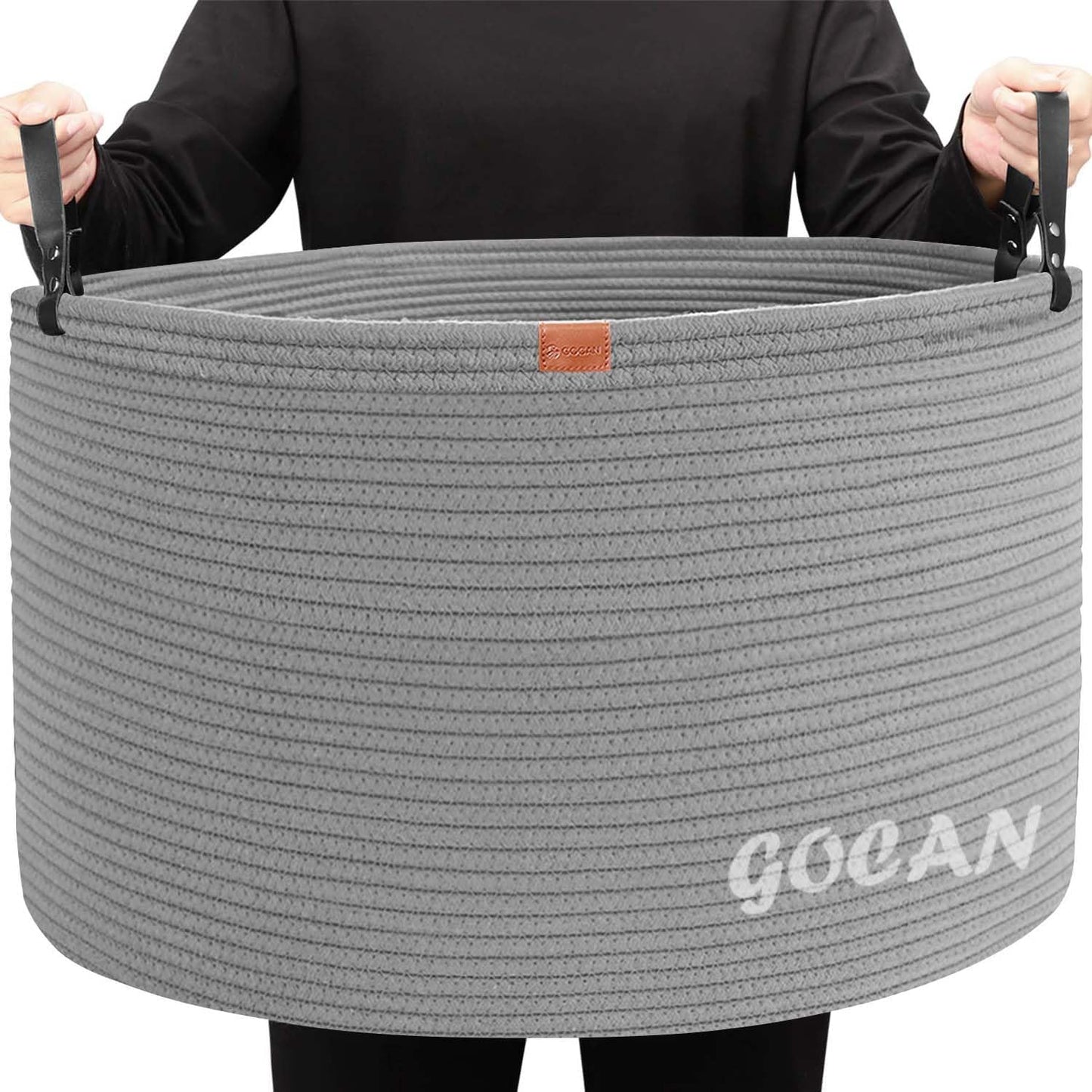 Cotton Rope Woven Laundry Basket 22"X 22"X 14" with handles(Gery) XXXL | Hand-woven, ideal for storing blankets and cushions in the living room, and clothes for household storage.