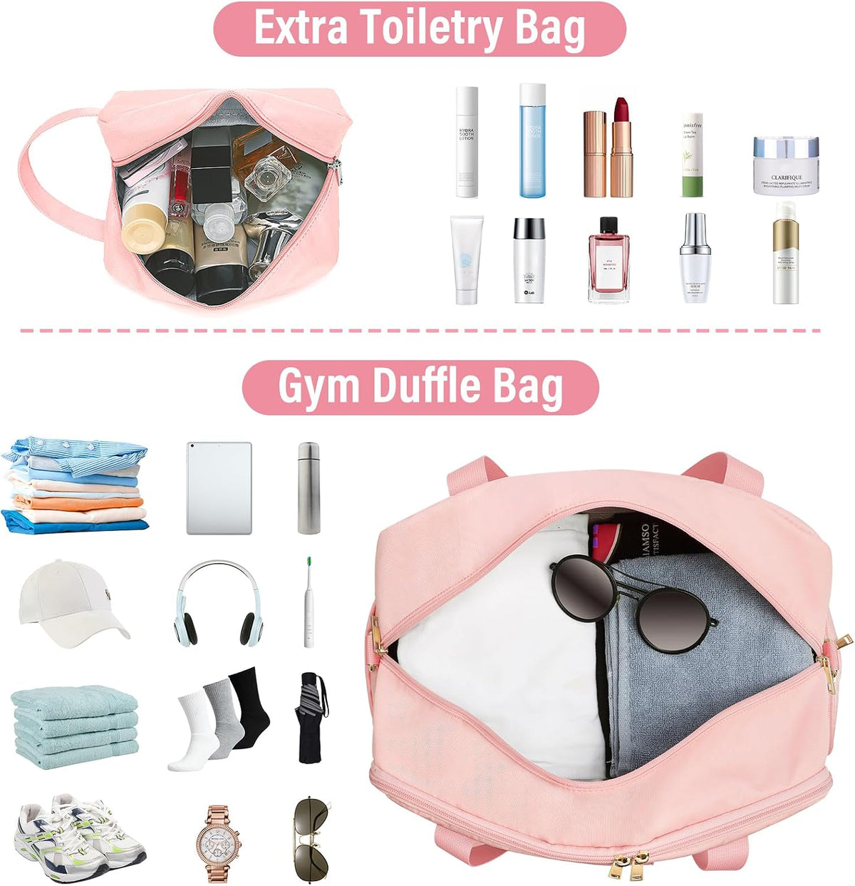 Sports Gym Bag for Women, Travel Duffle Bag with Shoe Compartment & Wet Pocket, Fitness Yoga Bag