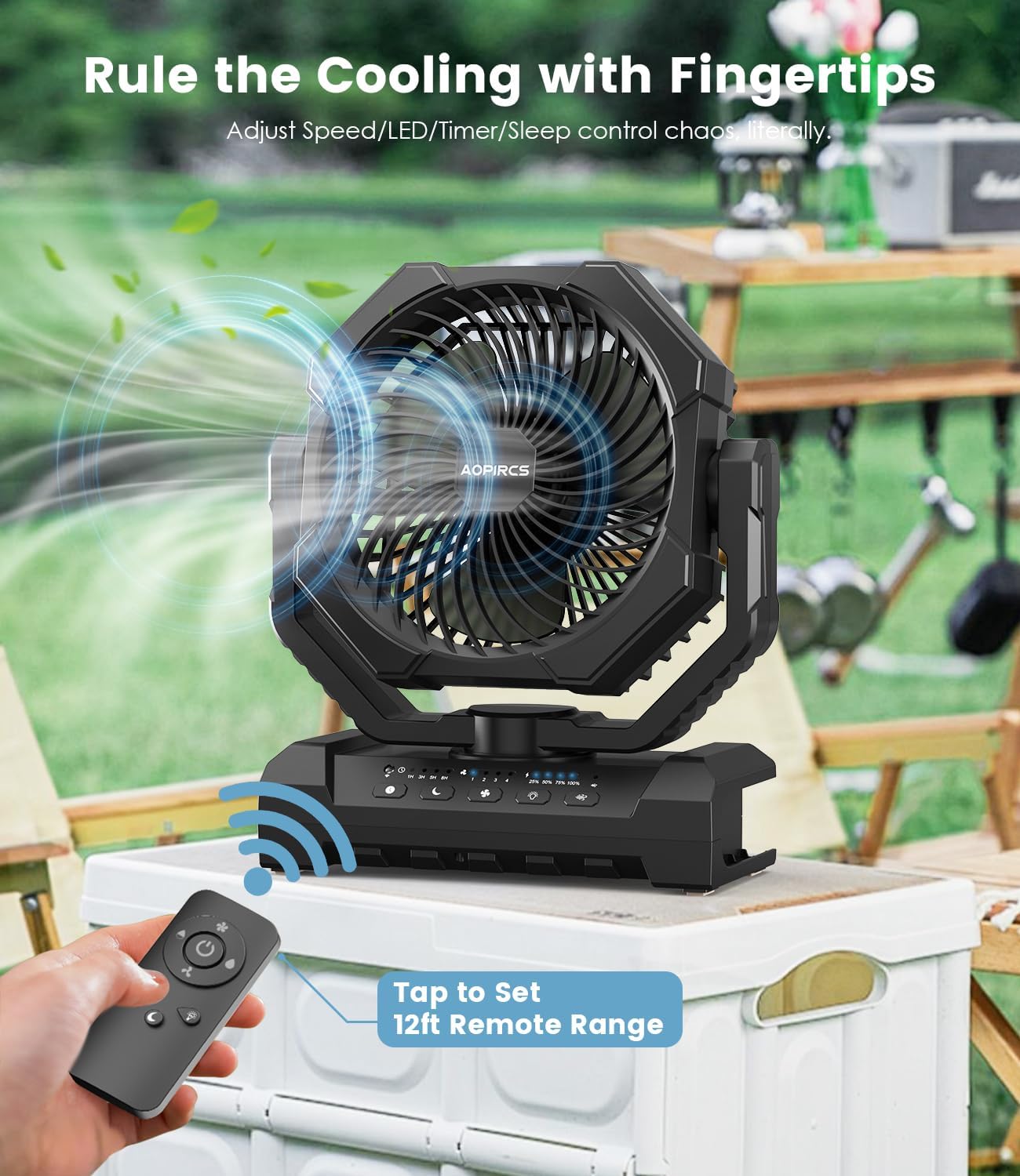 Camping Fan Rechargeable, 60H Long-Lasting Battery Powered Fan - 4 Speeds, 3 Light, Timer, Sleep Mode, Hook, Portable Fans for Camping Gear, Travel Essentials, Tent, RV, Outdoor, Garage, Emergency