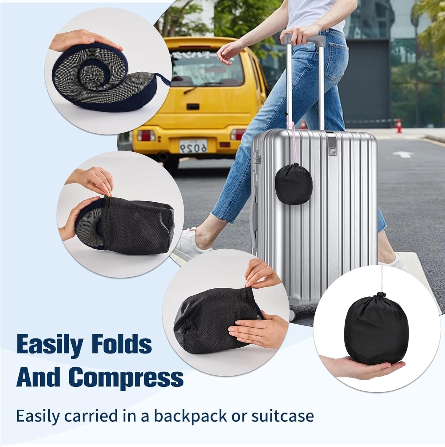 Cirorld Neck Pillow for Traveling, Travel Pillows for Airplanes,100% Pure Memory Foam Travel Neck Pillow, Adjustable Flight Pillow, Portable Plane Accessories with Eye Mask, Earplugs, Carry Bag