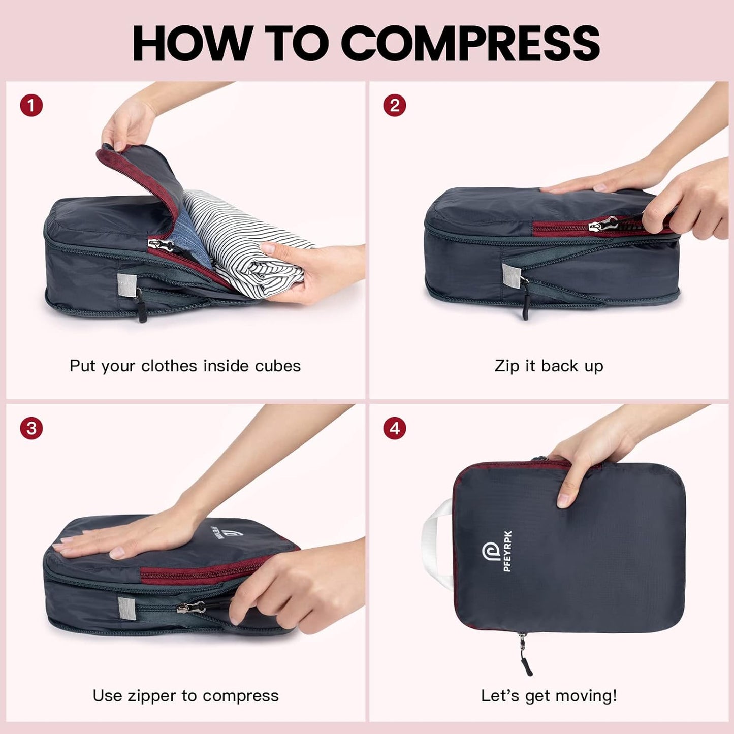 PFEYRPK Lightweight Compression Packing Cubes for Suitcases, Compressible Expandable Travel Packing Organizer with Clear Toiletries and Backpack Bag, Travel Essentials for Carry on Luggage 7 Set