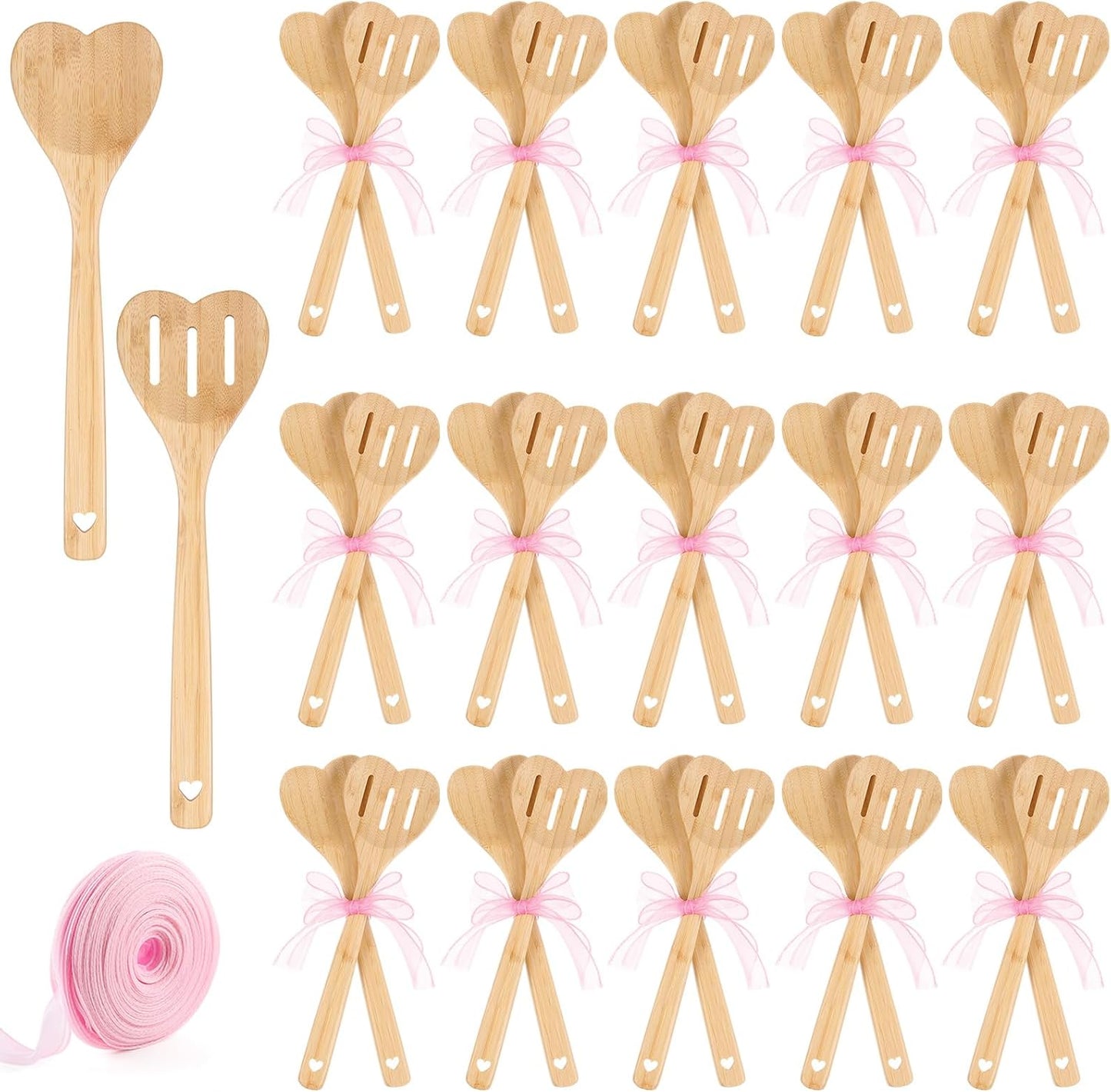Reallnaive 72 Pcs Bamboo Spatula Wooden Kitchen Utensil Bulk 12''wood Spoon Spatula for Cooking with Ribbon Bridal Baby Shower Game Prize Wedding Party Favors Housewarming Gift (Various Style)