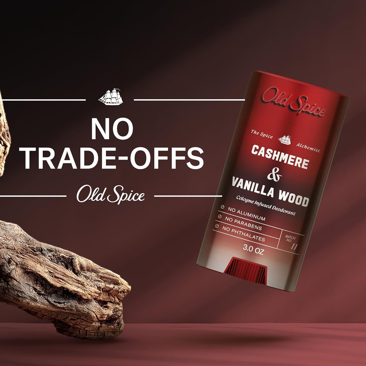 Old Spice Aluminum Free Deodorant for Men, The Spice Alchemist Collection, 24/7 Cologne Infused Scent, No Trade Off Formula, Free of Parabens & Phthalates, Cashmere + Vanilla Wood Scent, 3.0 oz