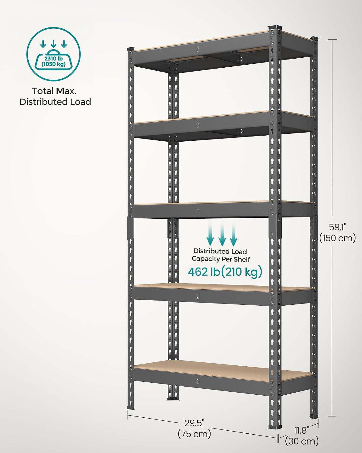SONGMICS 5-Tier Metal Storage Shelves with Boltless Assembly, Set of 2