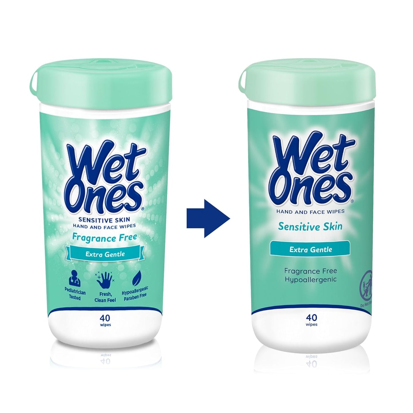 Wet Ones Hand and Face Wipes, Sensitive Skin, Unscented, Hand and Face, 40ct Canister (6 pack)