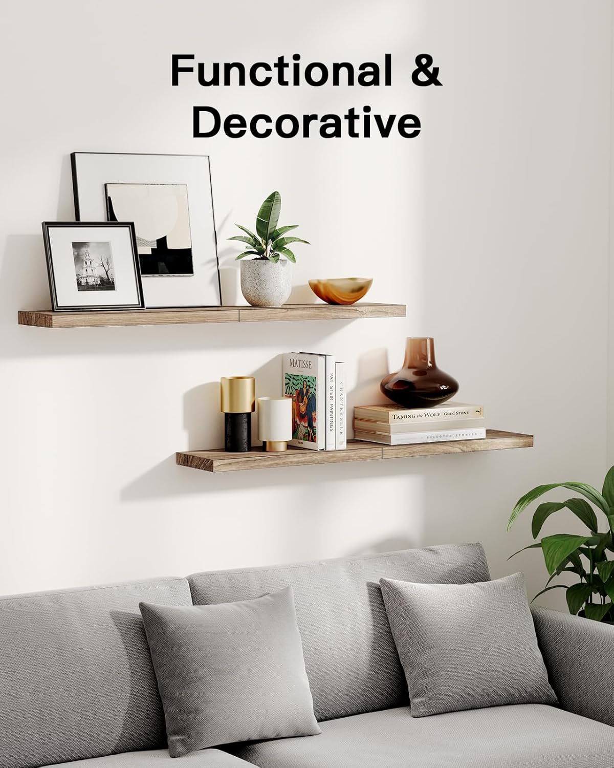 Amada Homefurnishing Floating Shelves, Paulownia Wood Wall Shelves for Living Room/Bedroom/Kitchen/Home Office, Wood Floating Shelf for Home Storage & Organization, Set of 4, 15.75″L x 5.91″W x 0.98″H