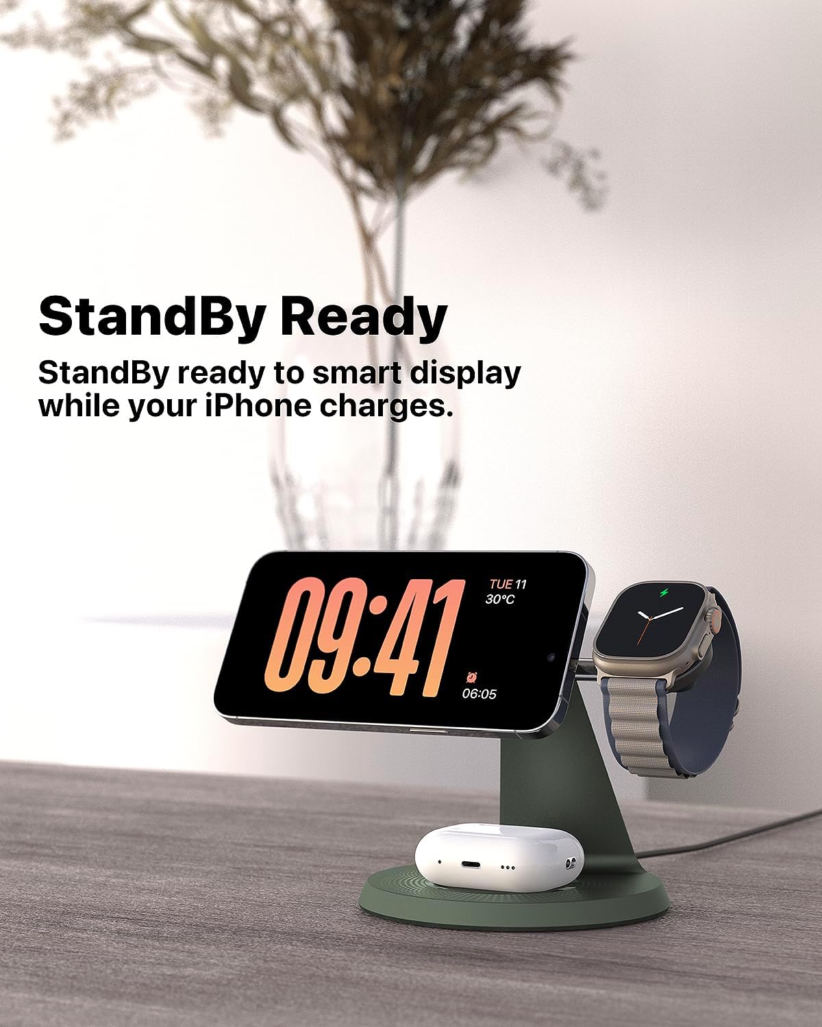 ZECHIN 3 in 1 Wireless Charging Station for Apple Devices with MagSafe | Charging for iPhone 17/Air/16/15/14/13, AirPods, Apple Watch, Weighted Stable Charging Stand, USB-C Adapter Included