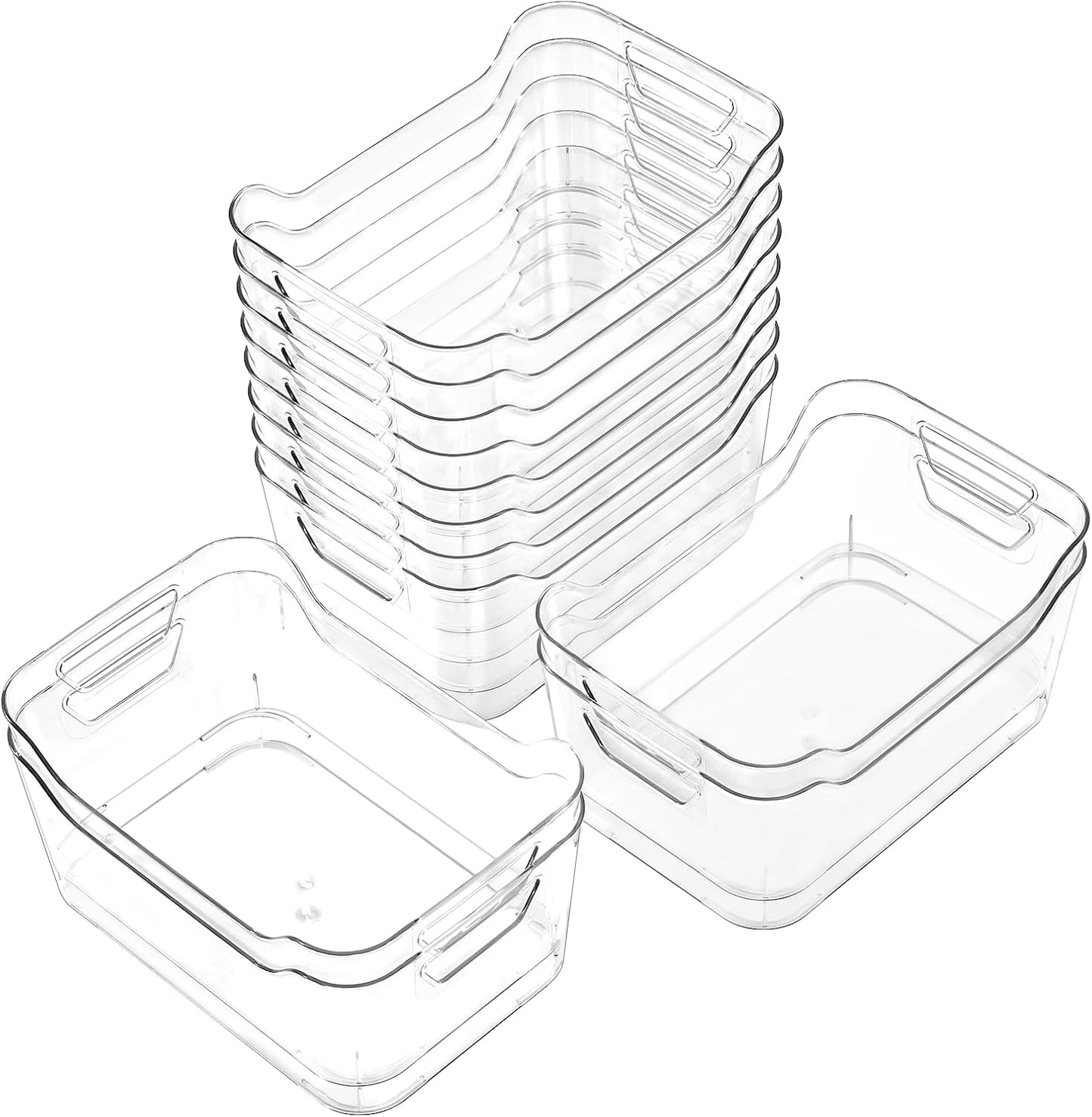 8 Pack Plastic Storage Bins with Bamboo Lids - Stackable Storage Baskets with Handle for Pantry Organizer and Storage, Plastic Containers Bins Lidded Storage Bins for Classroom Office Shelves