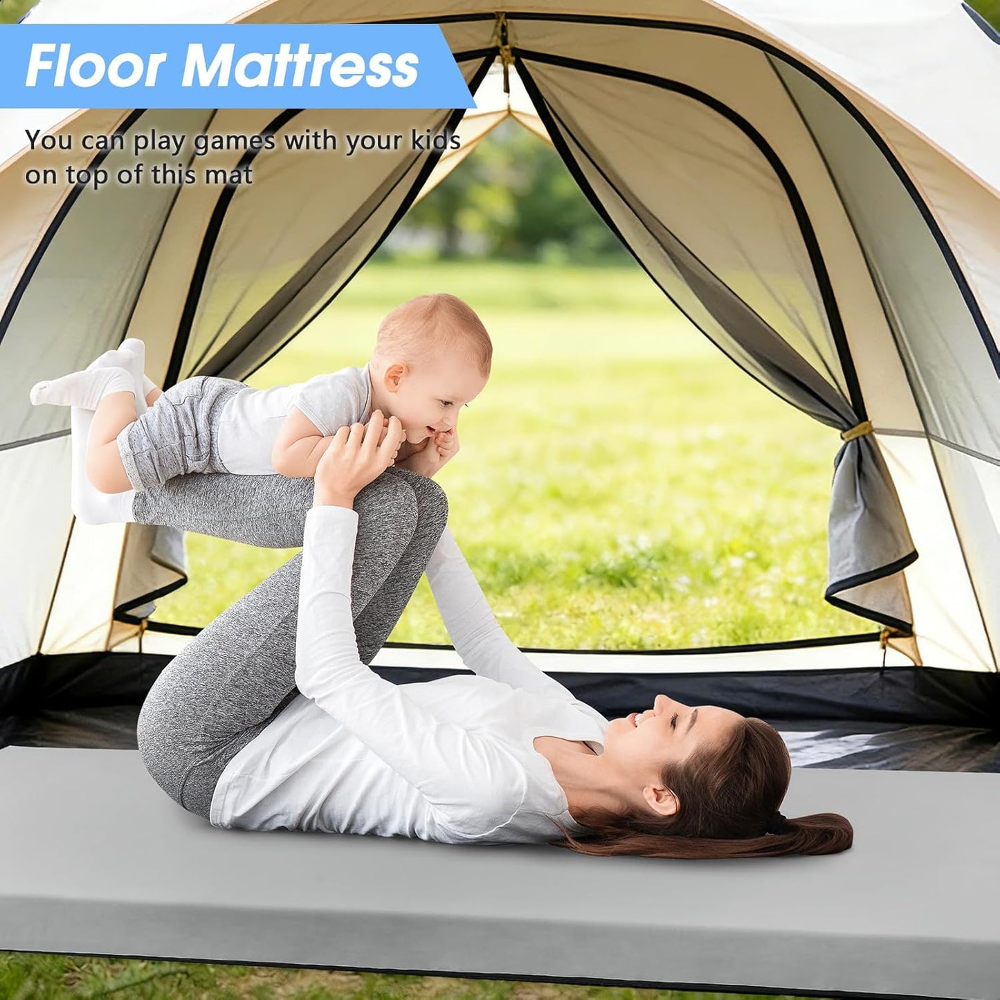 CYMULA 3 Inch Memory Foam Camping Pad, Camping Essentials Roll Up Floor Mat for Car Camping, Cot, Tent, Truck, Travel and Guest Use, Non-Slip Waterproof Bottom, Removable Cover